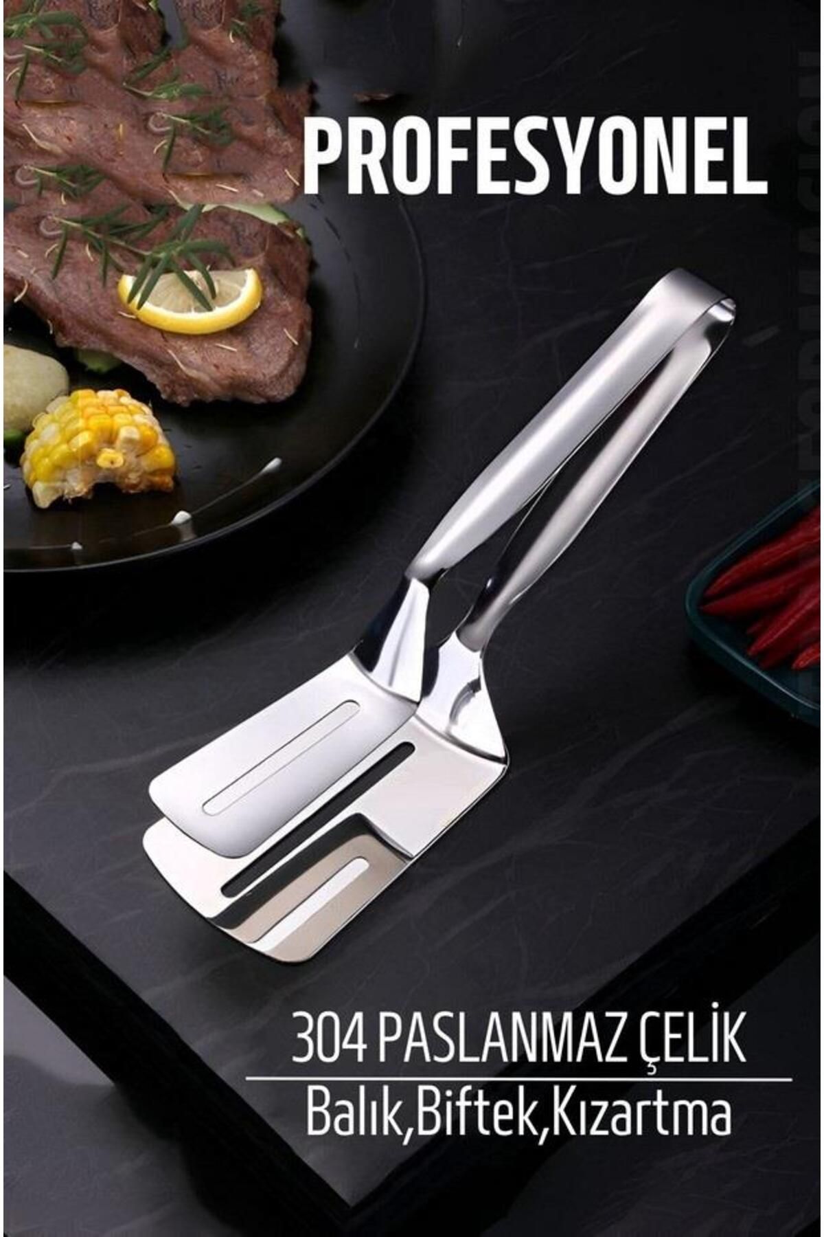 ZhlTools Zhlhome Spatulalı Maşa Biftek Balık Maşası 304 Paslanmaz Çelik