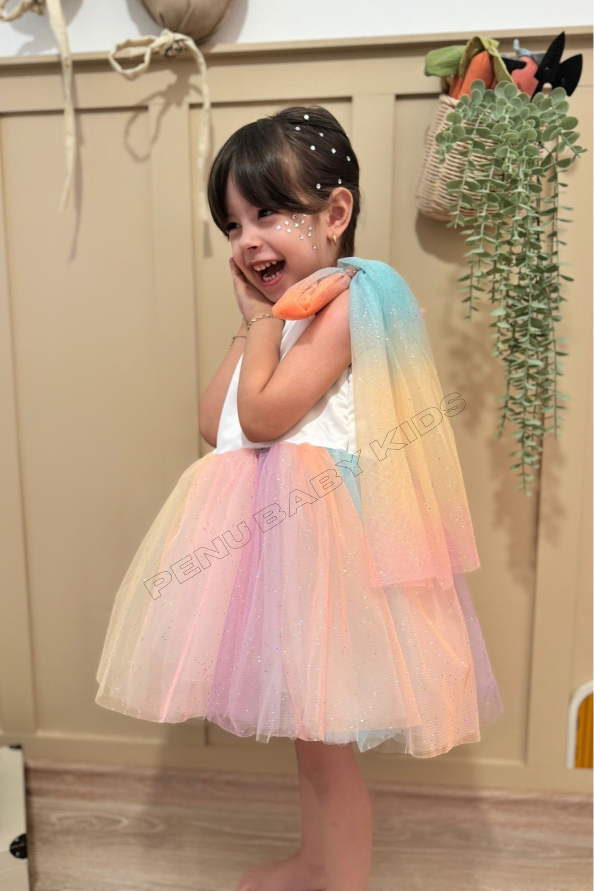 penu baby kids Omuzdan Bağlamalı Eteği Renk Geçişli Kız Çocuk Kız Bebek Elbise-COLORFUL fotoğrafı 3 (önizleme)