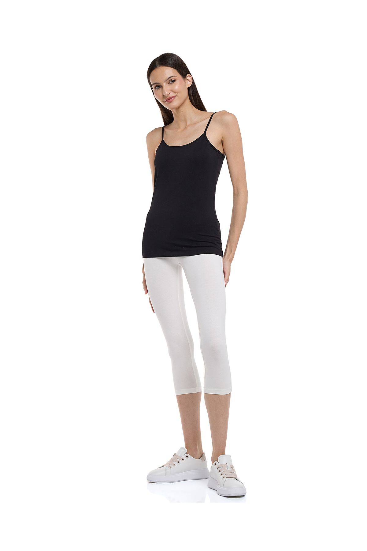 R&B-Solid 3/4 Leggings with Elastic Waist 1
