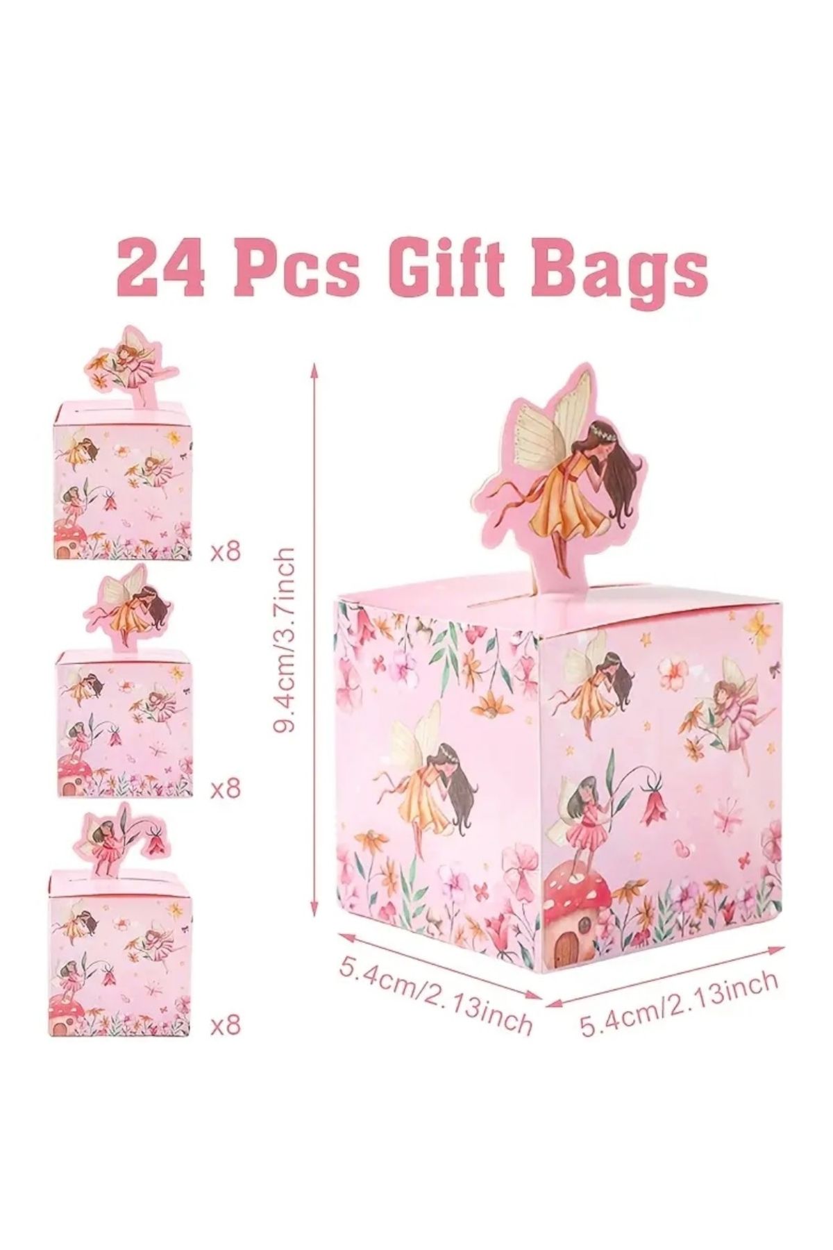 Kutumania 24 Adet Pembe Renkli Çiçekli Peri Temalı Kız Çocuk Babyshower Doğumgünü Hediyelik, Şeker Kutusu