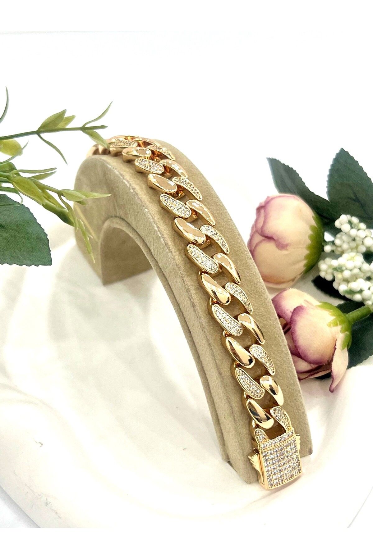 masal takı&aksesuar Gurmet Sıralı Zirkon Taşlı Kalın Çelik Kararmaz (Vip Seri Yüksek Kalite 19,5cm)