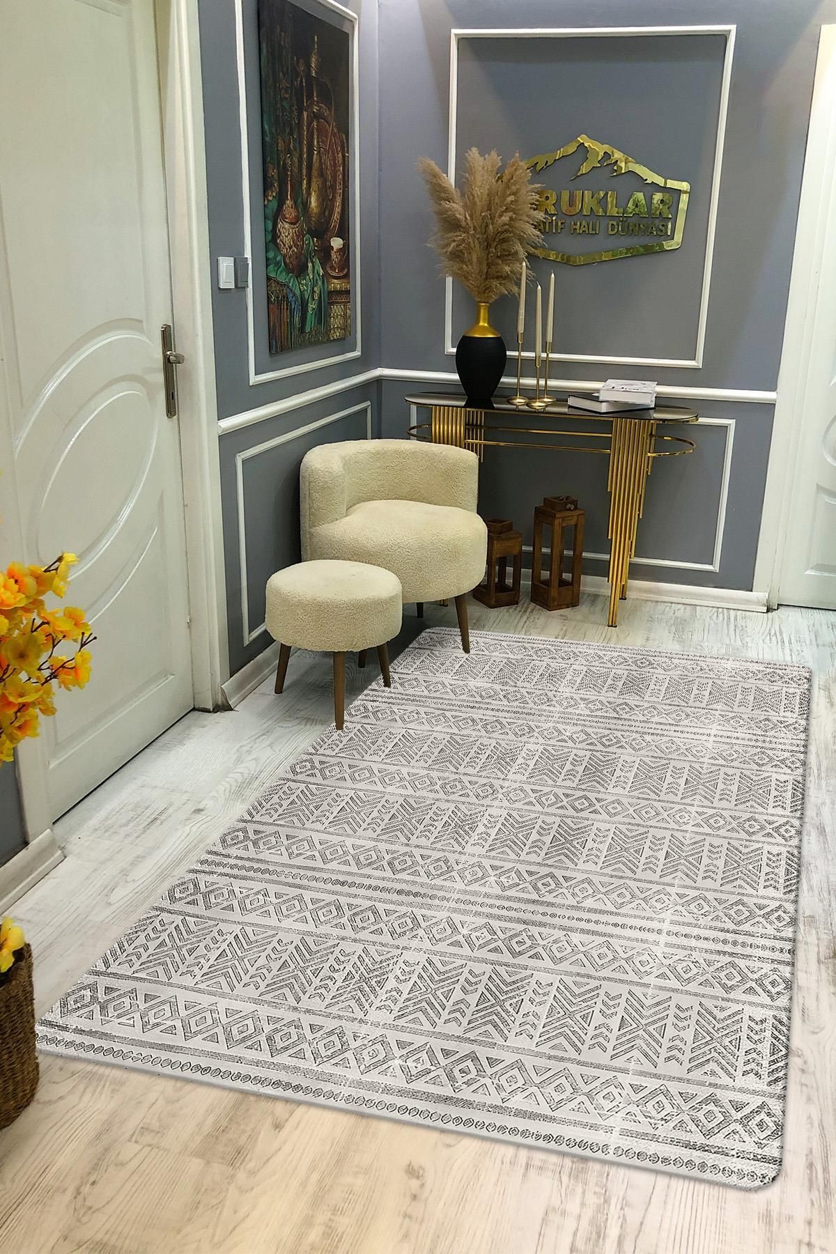 Doruklar Home Collection Kaymaz Taban Yıkanabilir Dijital Baskı Dekoratif Modern Desenli Dot Taban Halı Zen Serisi ZEN03