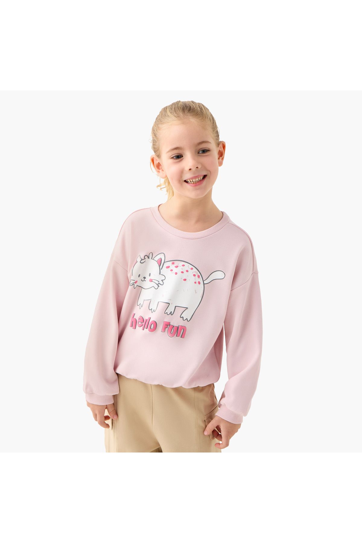 Juniors Graphic Print Crew Neck Sweatshirt With Long Sleeves