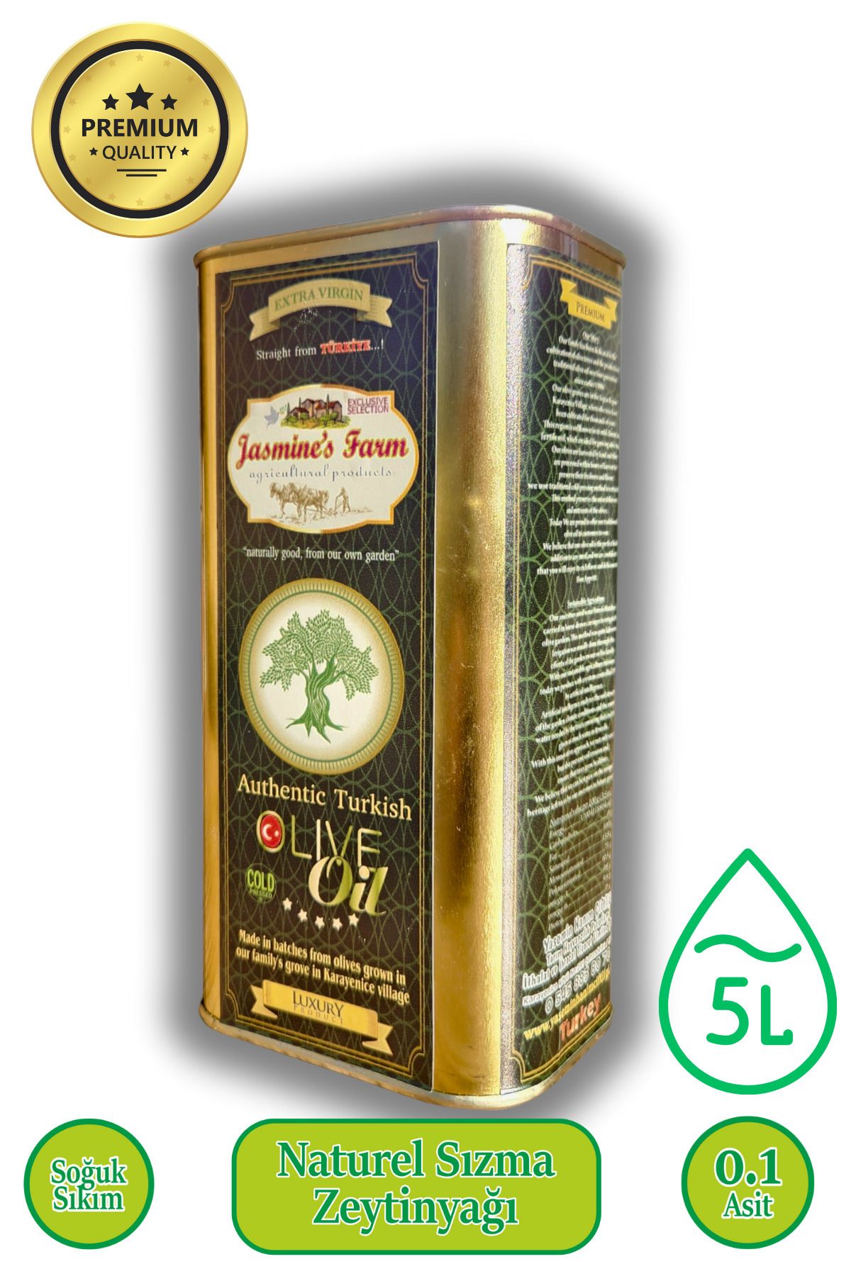 Jasmine's Farm Soğuk sıkım zeytinyağı 5 lt