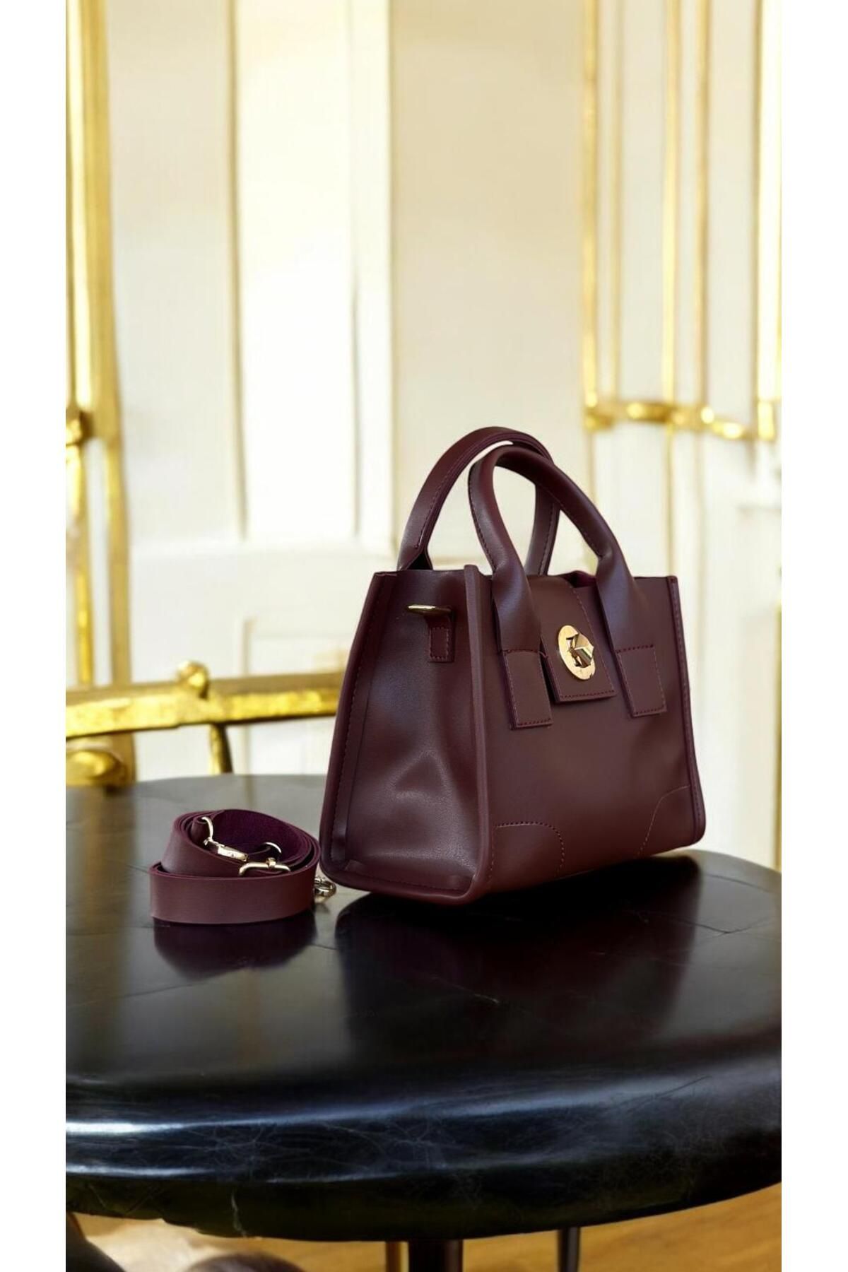 shop Dikiş Detaylı İşlemeli Bordo Tote Kadın Çanta