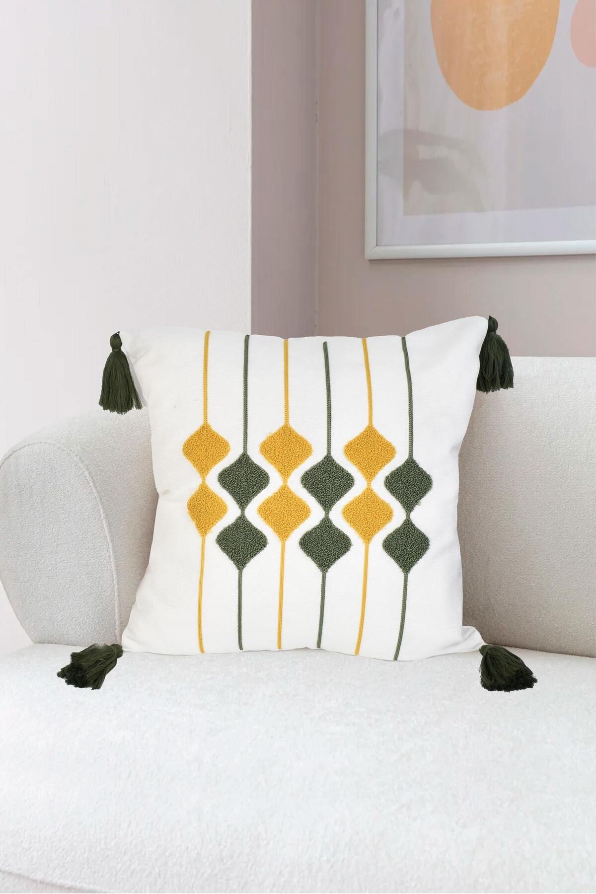 birizmoda Geometrik Desenli Punch Nakışlı Kırlent Kılıfı