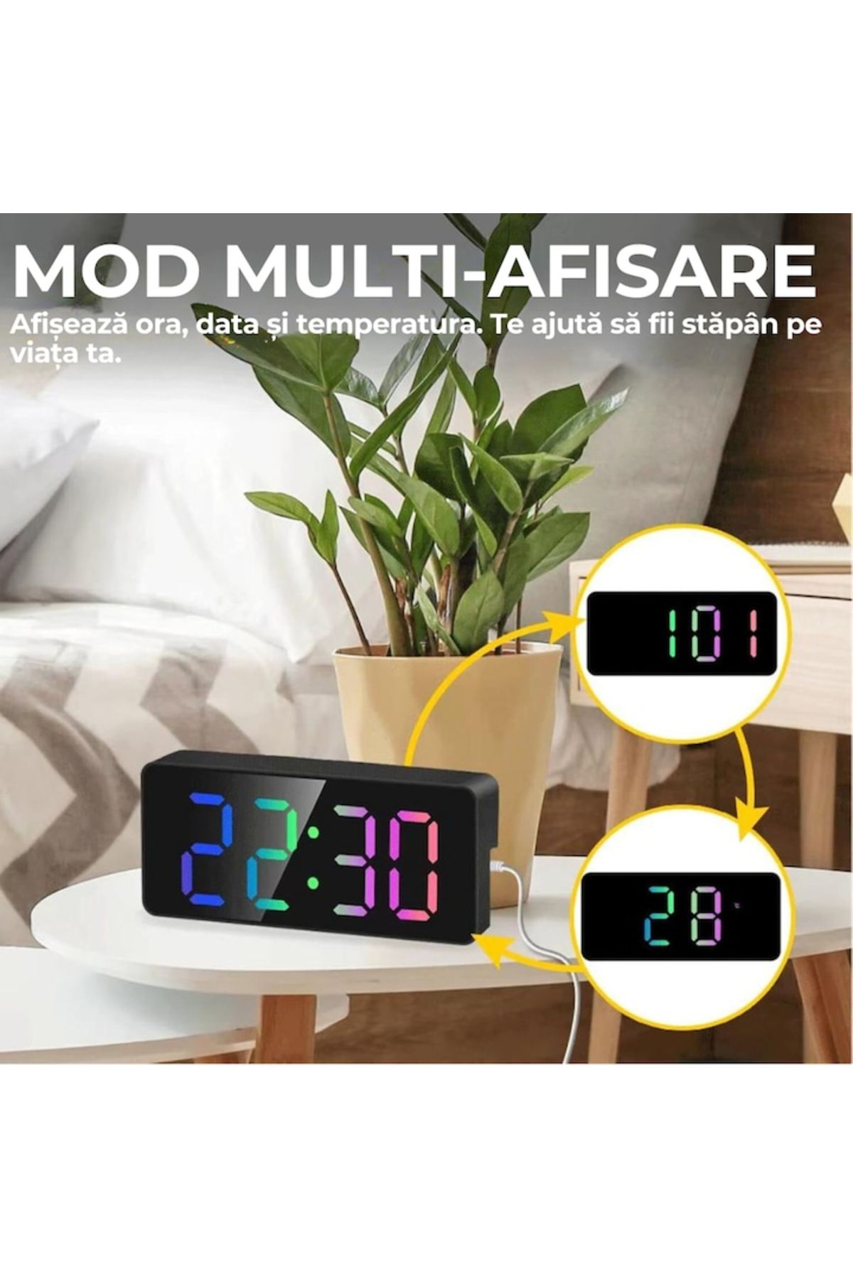 varioshop-VarioShop® Electronic Alarm Clock, RGB LED Lighting, Time Display, Temperature, 12 Hour Format 3