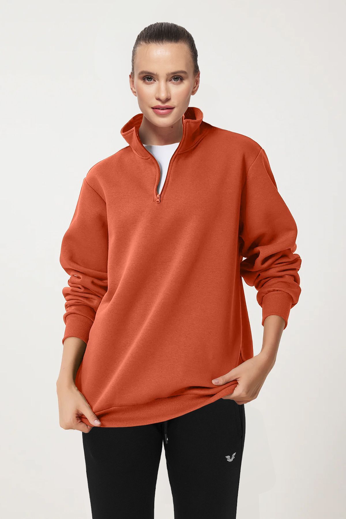 aradimtaradim Peak Kadın Bakır Oversize Fermuarlı Yaka Sweatshirt 7012