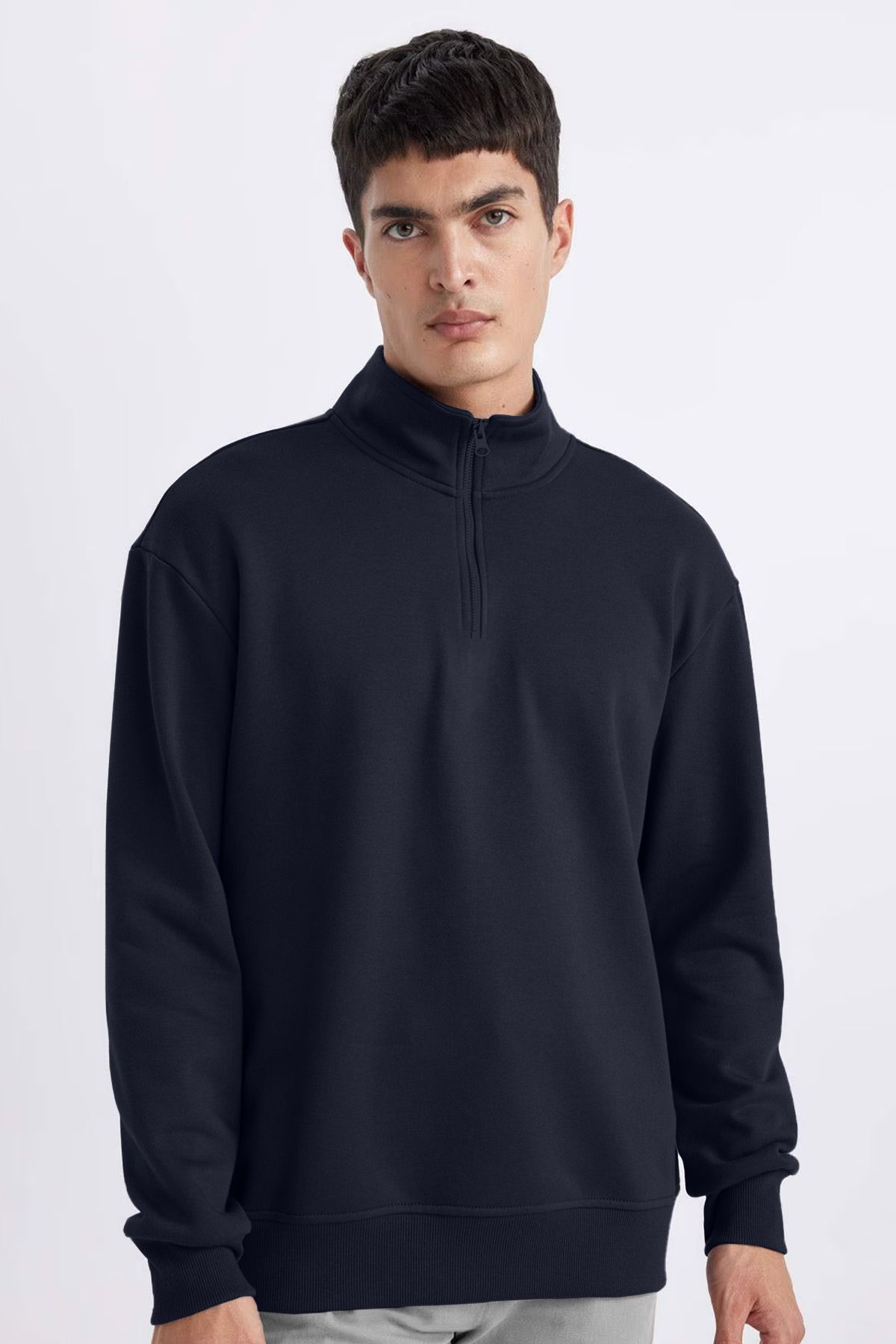 aradimtaradim Peak Erkek Lacivert Oversize Fermuarlı Yaka Sweatshirt 7021