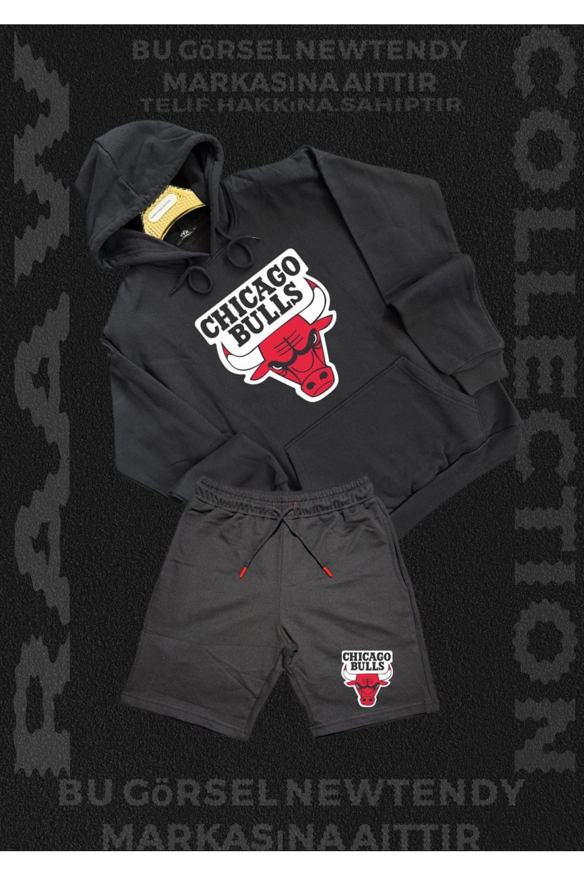 Minikelya Chicago Bulls Erkek Oversize Kapüşonlu Şort Takımı (2’li NBA Set)