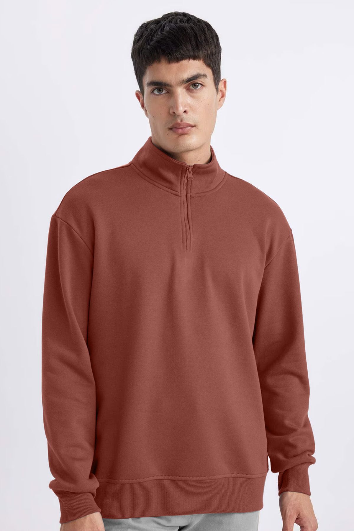aradimtaradim Peak Erkek Toprak Oversize Fermuarlı Yaka Sweatshirt 7021