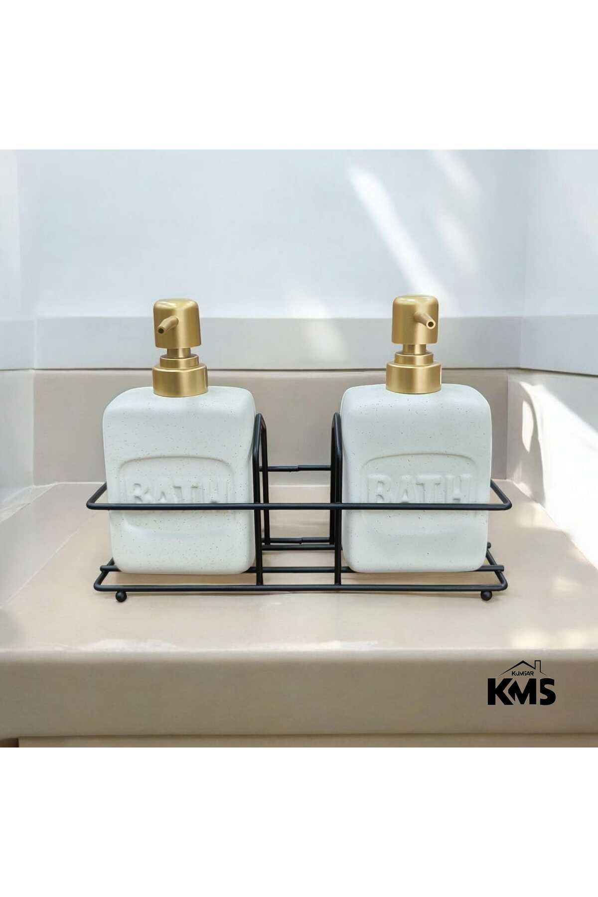 KMS Kumsar Metal standlı 2'li porselen sıvı sabunluk