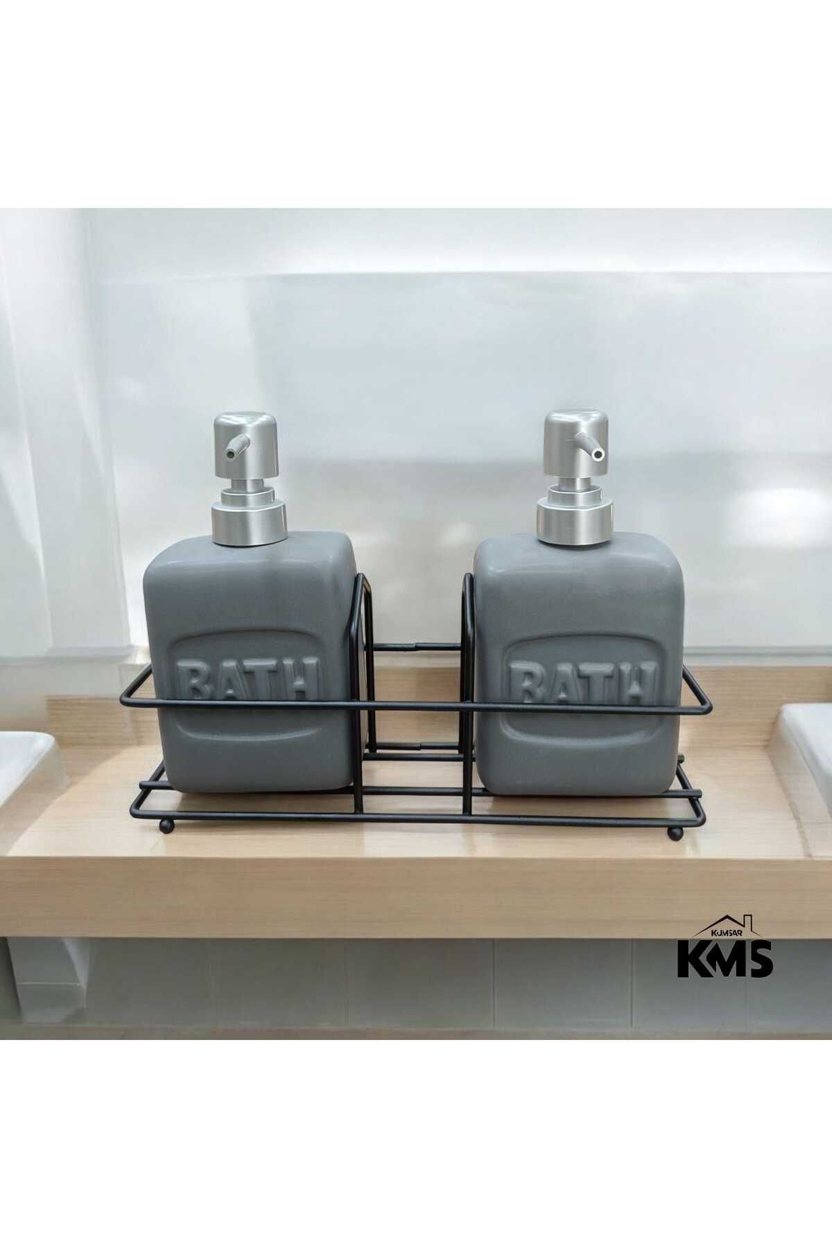 KMS Kumsar Metal standlı 2'li porselen sıvı sabunluk