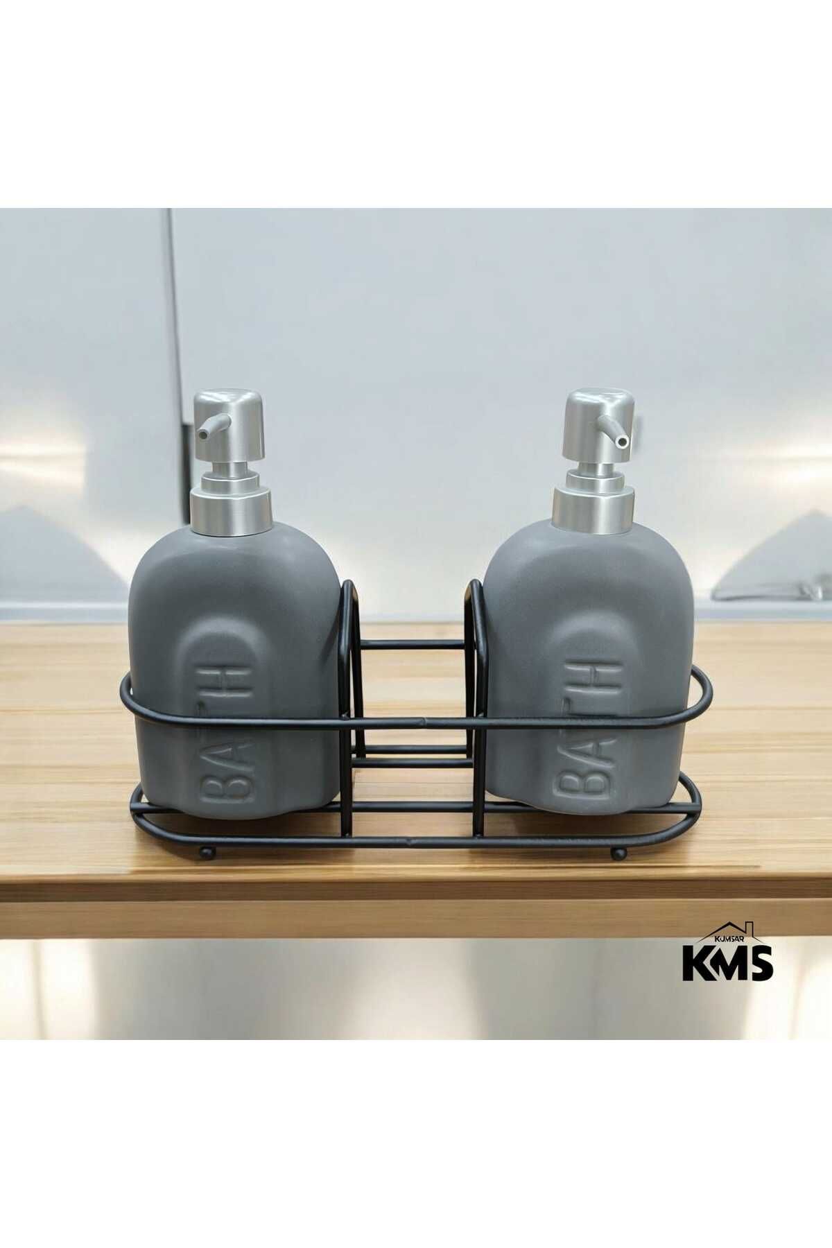 KMS Kumsar Metal standlı 2'li porselen sıvı sabunluk