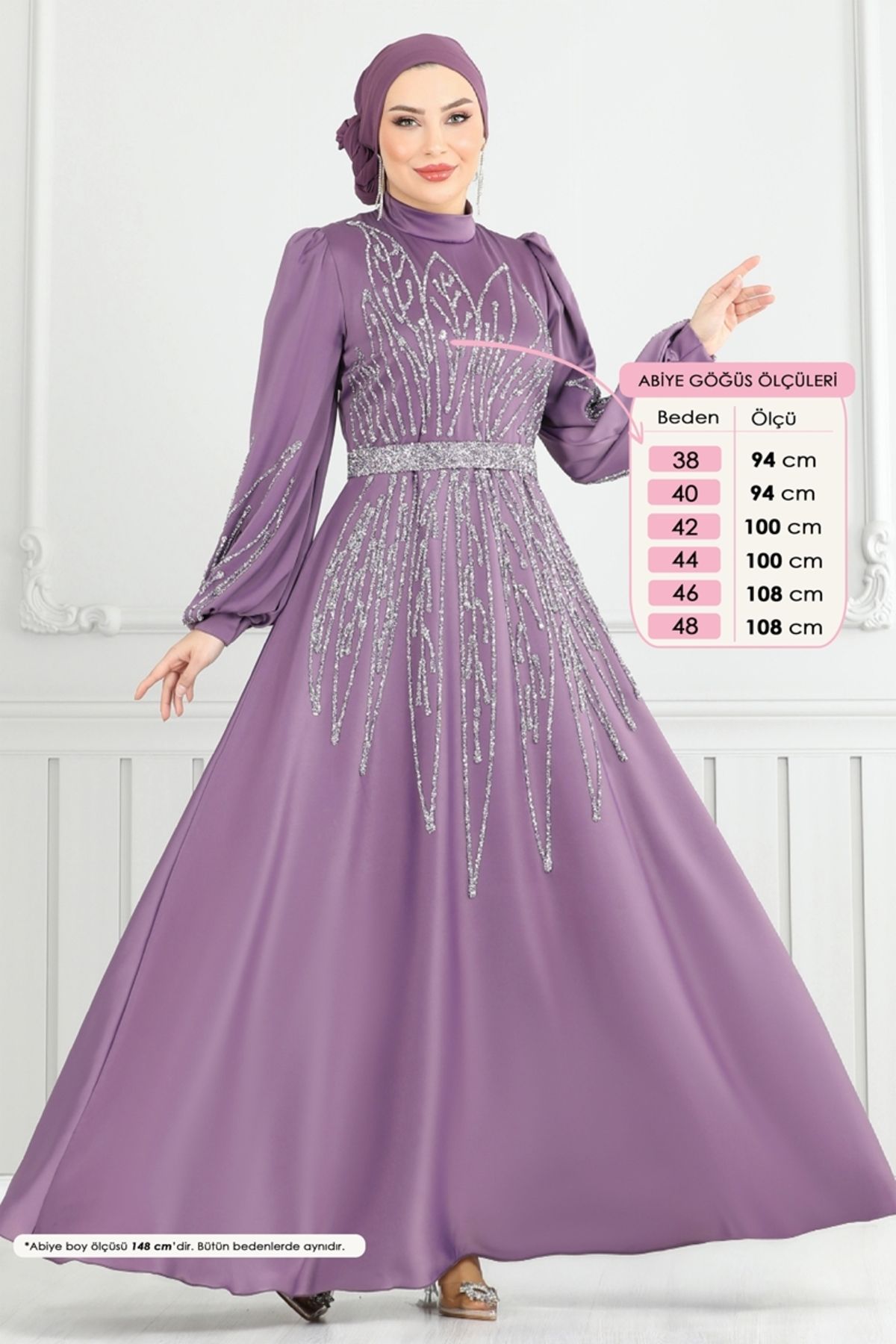 Modaselvim Taş Detay Saten Abiye 5675EDF311 Koyu Lila