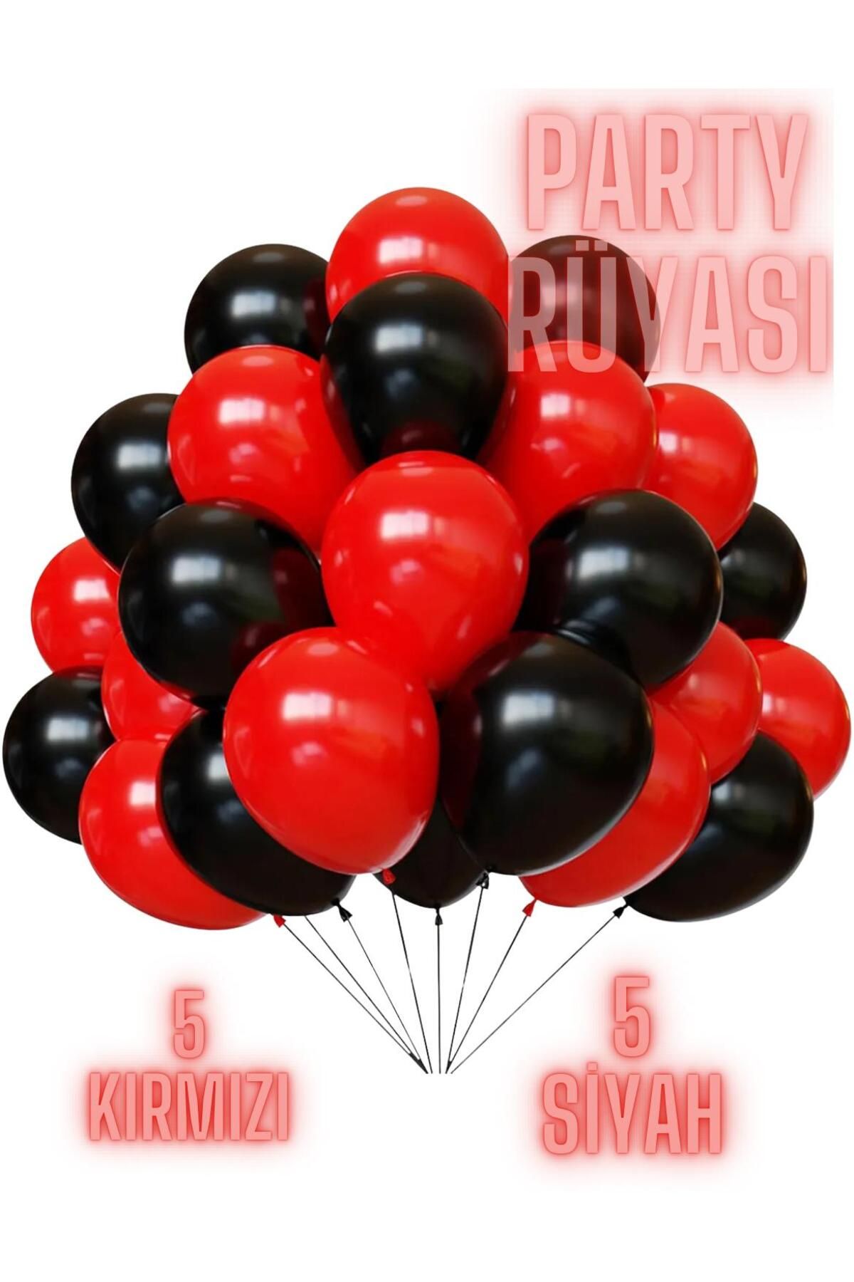 partyrüyası 10 Adet Kırmızı-Siyah Metalik Balon 12 Inç Metalik Ekstra Parlak Renk