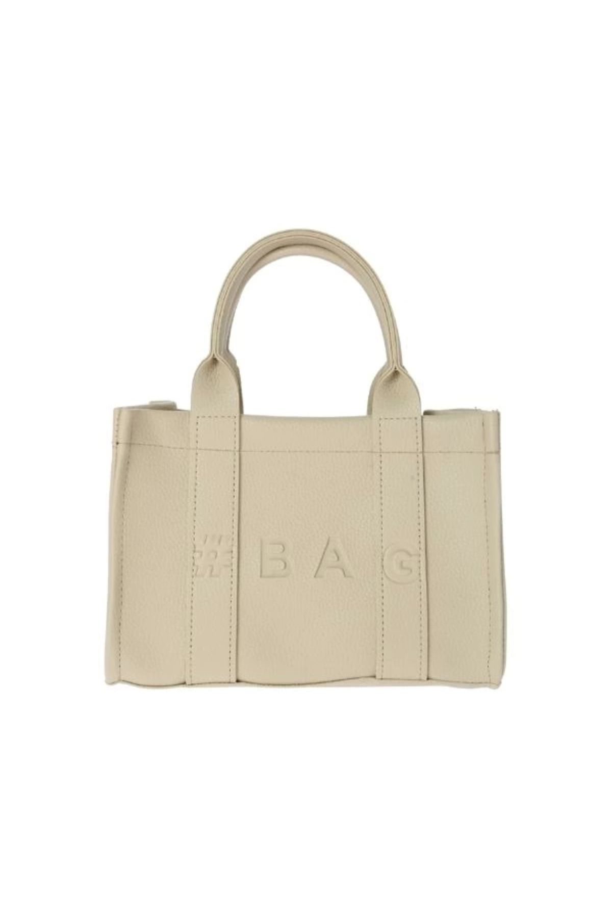 Emperium Baghashtag Krem Deri Mini Tote Çanta