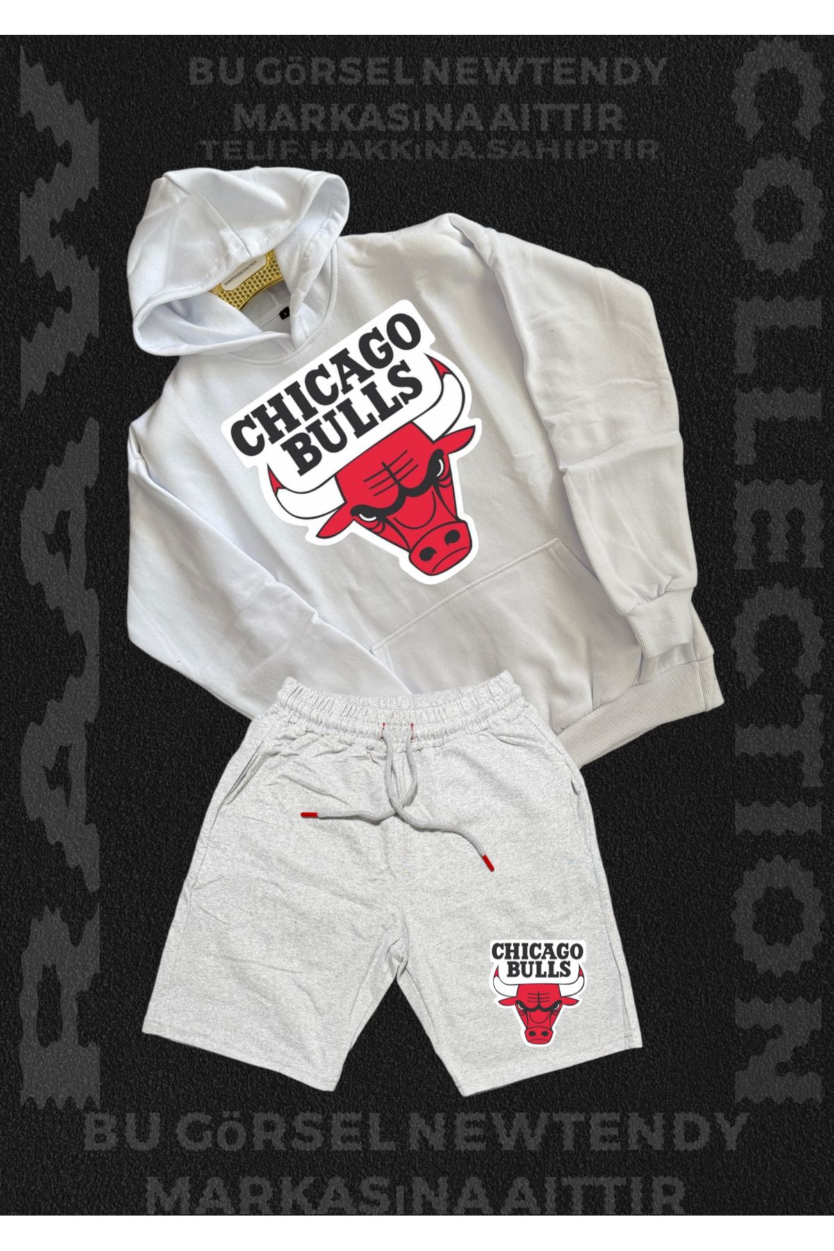 Minikelya Chicago Bulls Erkek Oversize Kapüşonlu Şort Takımı (2’li NBA Set)