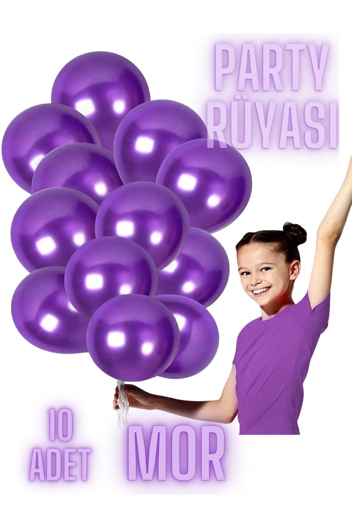 partyrüyası 10 Adet Mor Metalik Balon 12 Inç Metalik Ekstra Parlak Renk