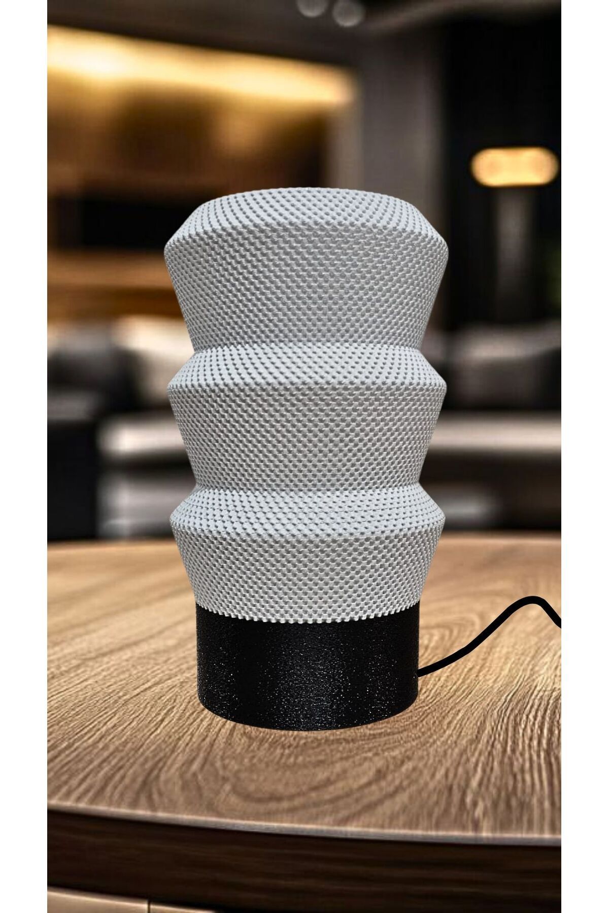 decory Canis Modern Dokulu Siyah taban Beyaz Gövde Özel Tasarım Abajur (Bioplastik) E27