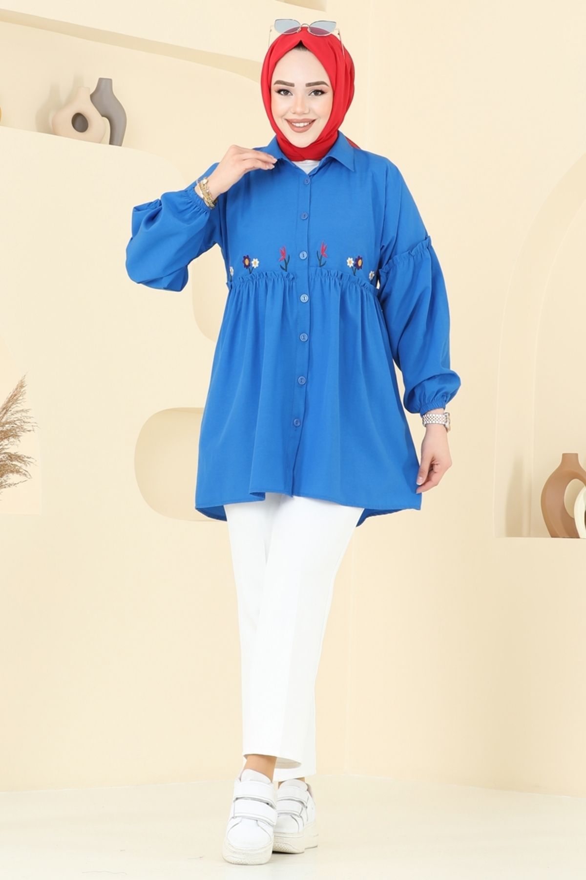 Modaselvim Nakış İşlemeli Tunik 4060ASN888 Saks