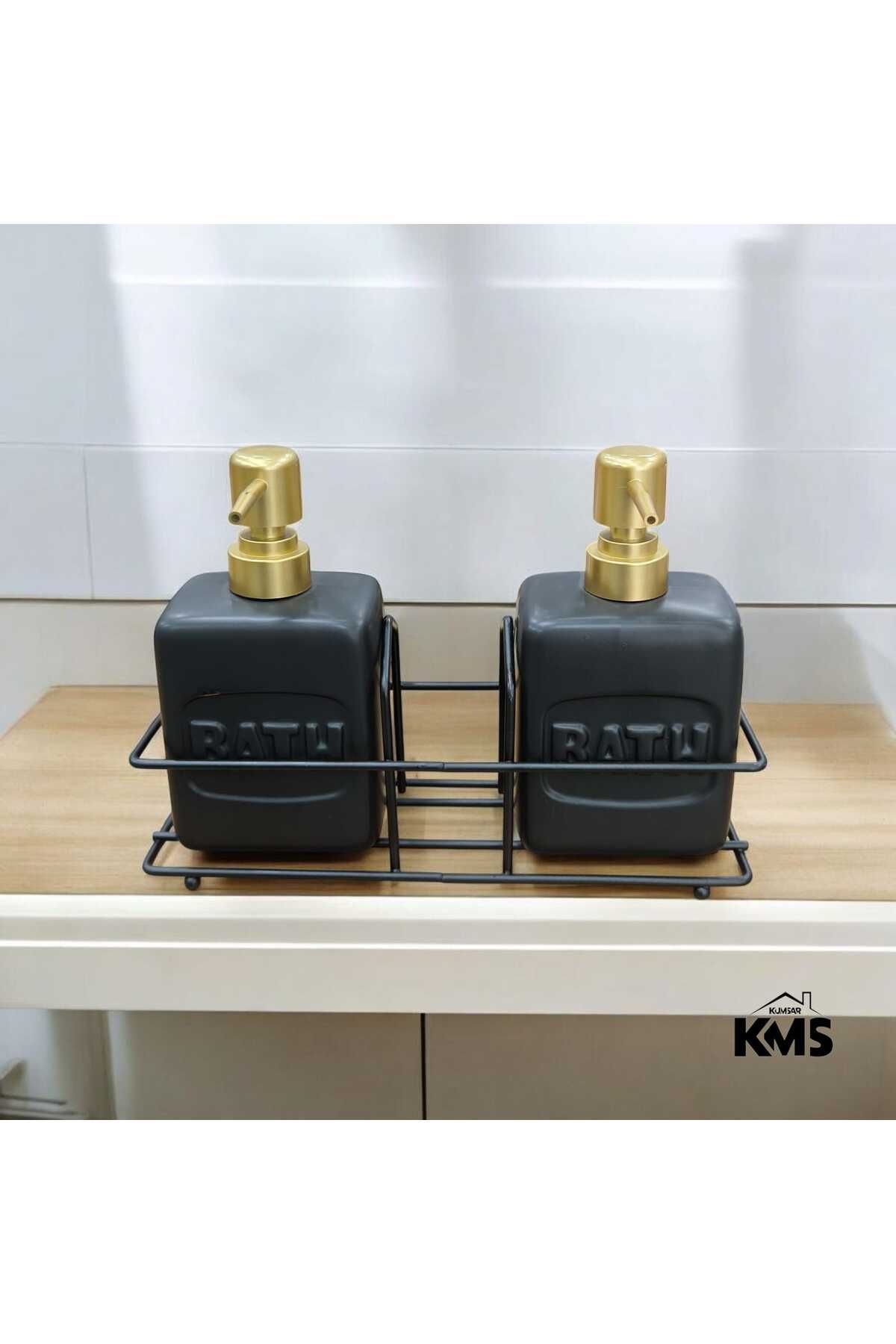 KMS Kumsar Metal standlı 2'li porselen sıvı sabunluk