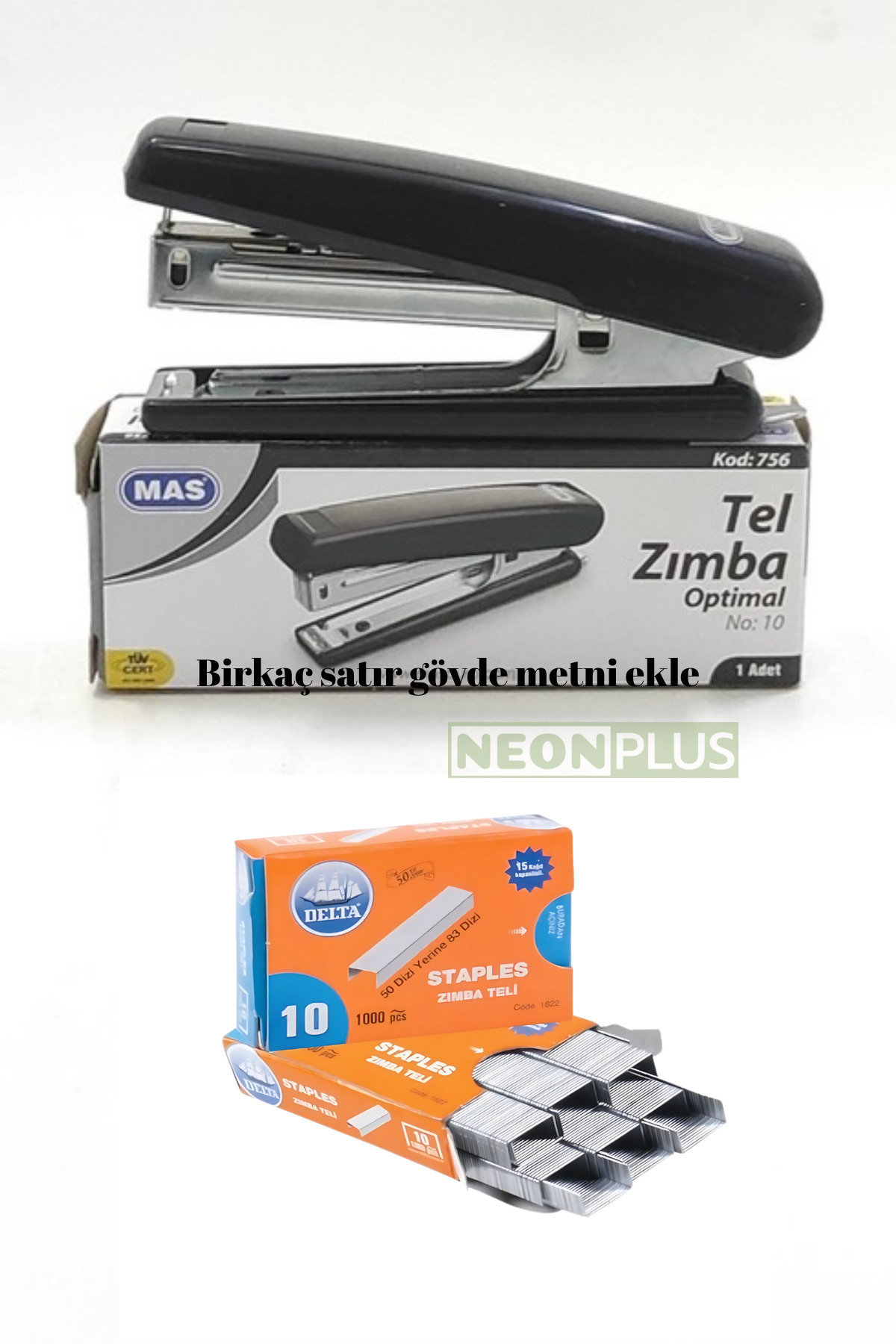 NEON PLUS Mas No:10 Zımba Makinesi (Küçük Boy) Zımba Teli No:10