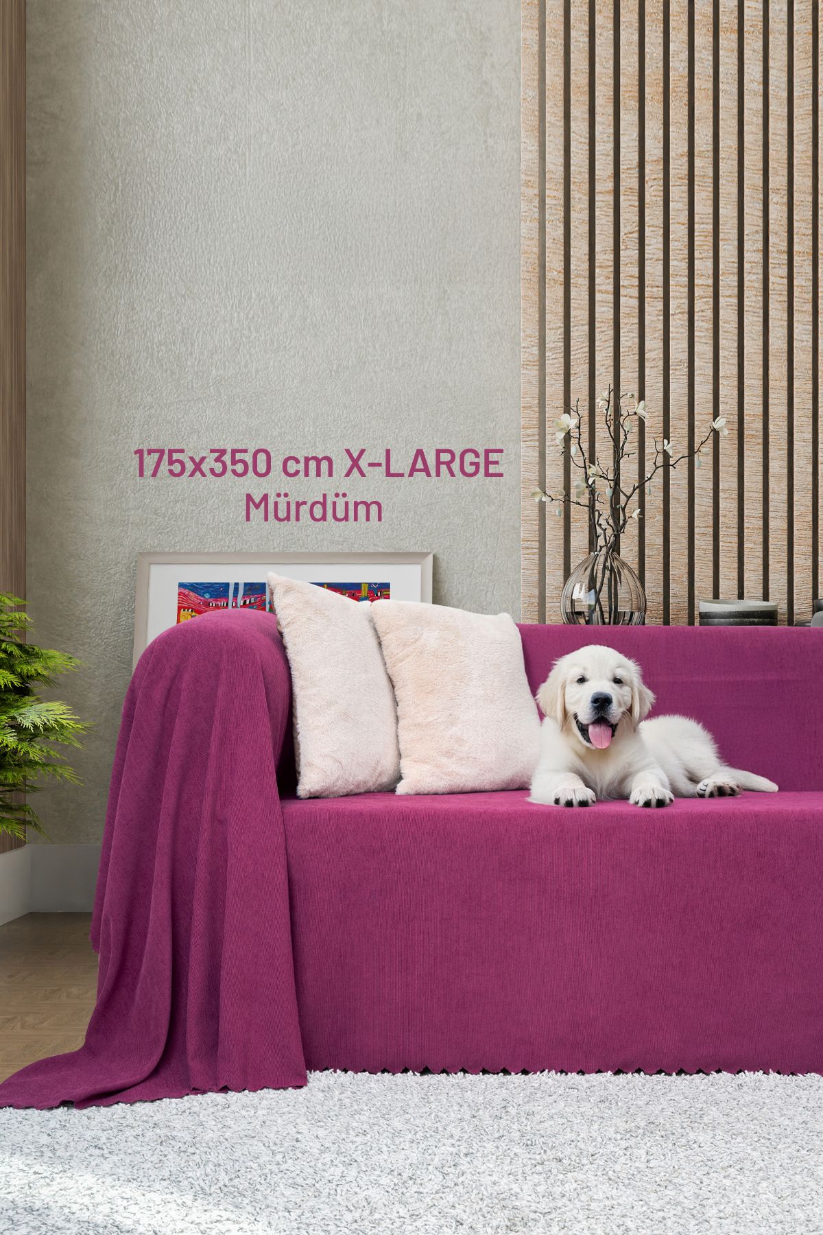 Latuda Home Kaymaz Koltuk Örtüsü Çift Taraflı Mikrofiber Şönil 175x350 cm XL- Mürdüm – Kedi Köpek ve Çocuk Dostu