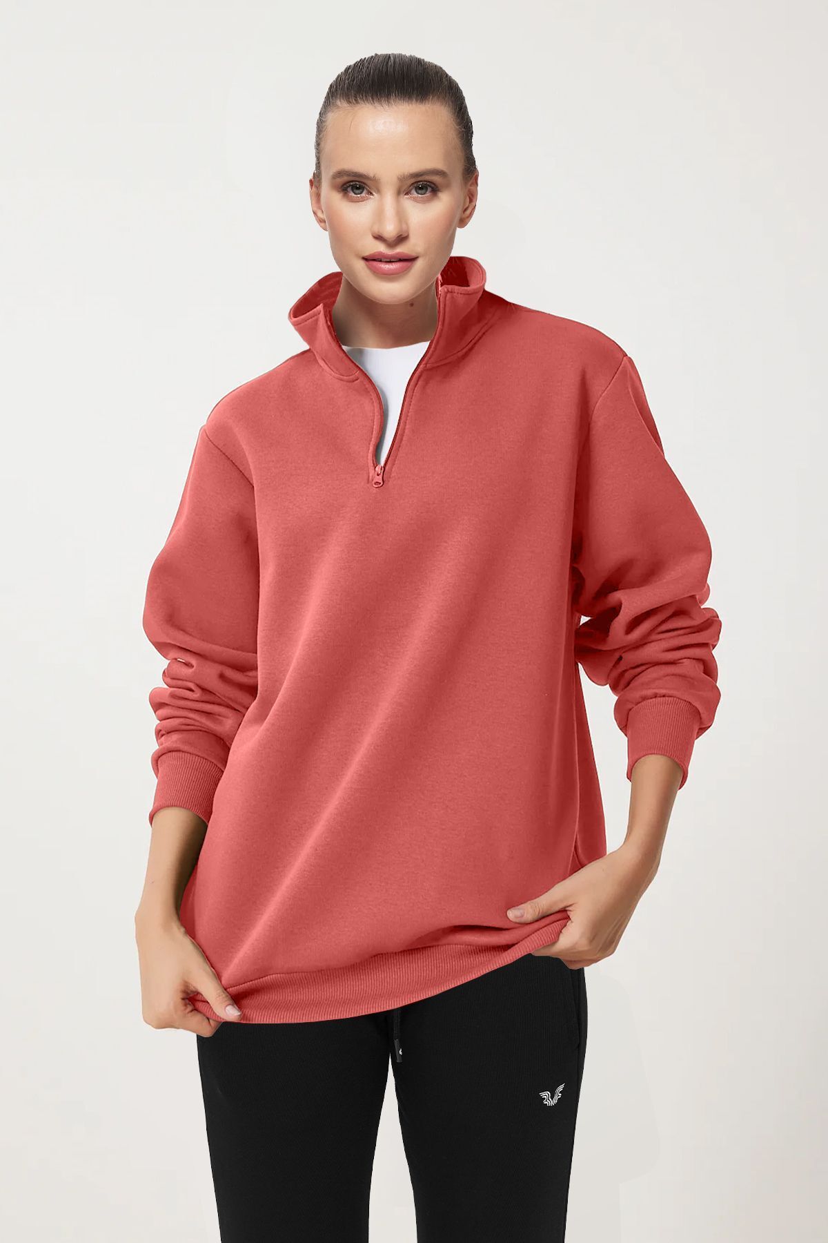 aradimtaradim Peak Kadın Rouge Oversize Fermuarlı Yaka Sweatshirt 7012
