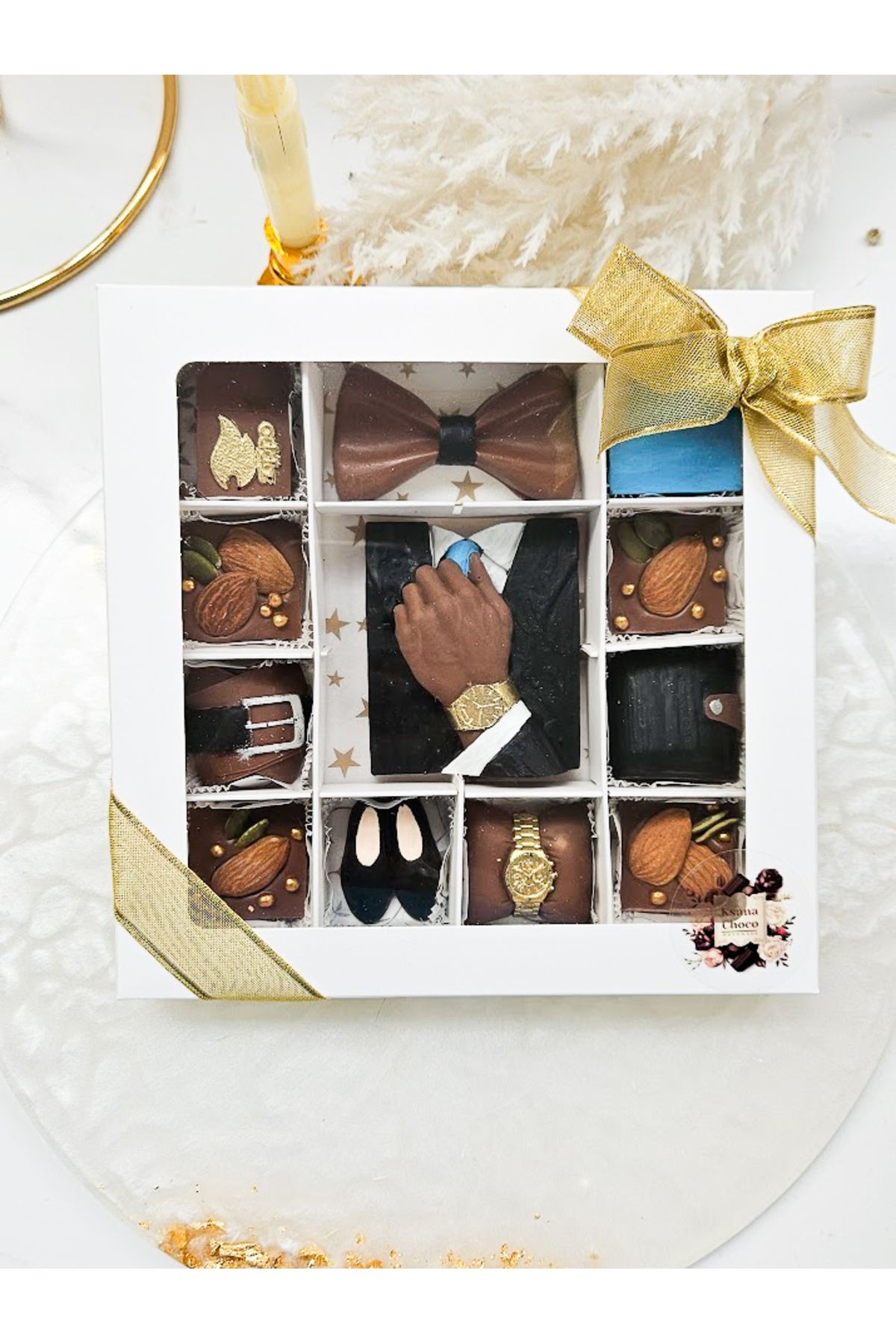 ksana choco Hedıyelik Belçika Çikolatası El Yapımı Özel Tasaramiş Sutlu Bademli Çikolatası