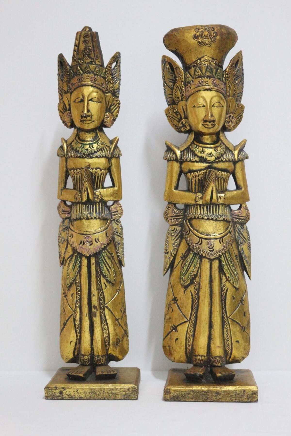 Home DEKORATİF EL YAPIMI AHŞAP İKİLİ BUDA FIGÜRÜ ALTIN SARISI BUDDHA 65CM