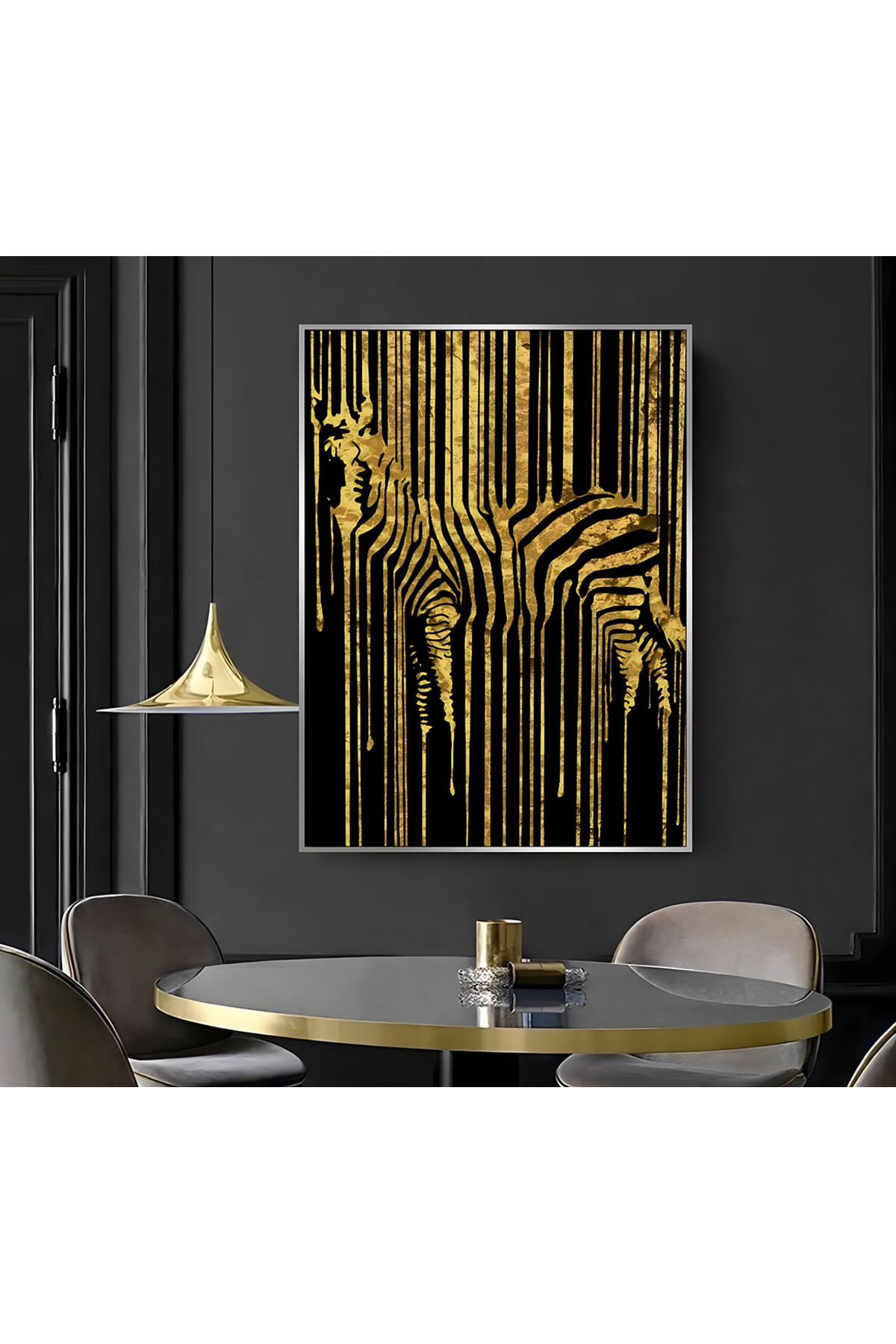 Harikabirev HARİKABİREV|SİYAH-GOLD ZEBRA ( CKD-028 ) |ÇERÇEVELİ KANVAS TABLO CKDİKEY