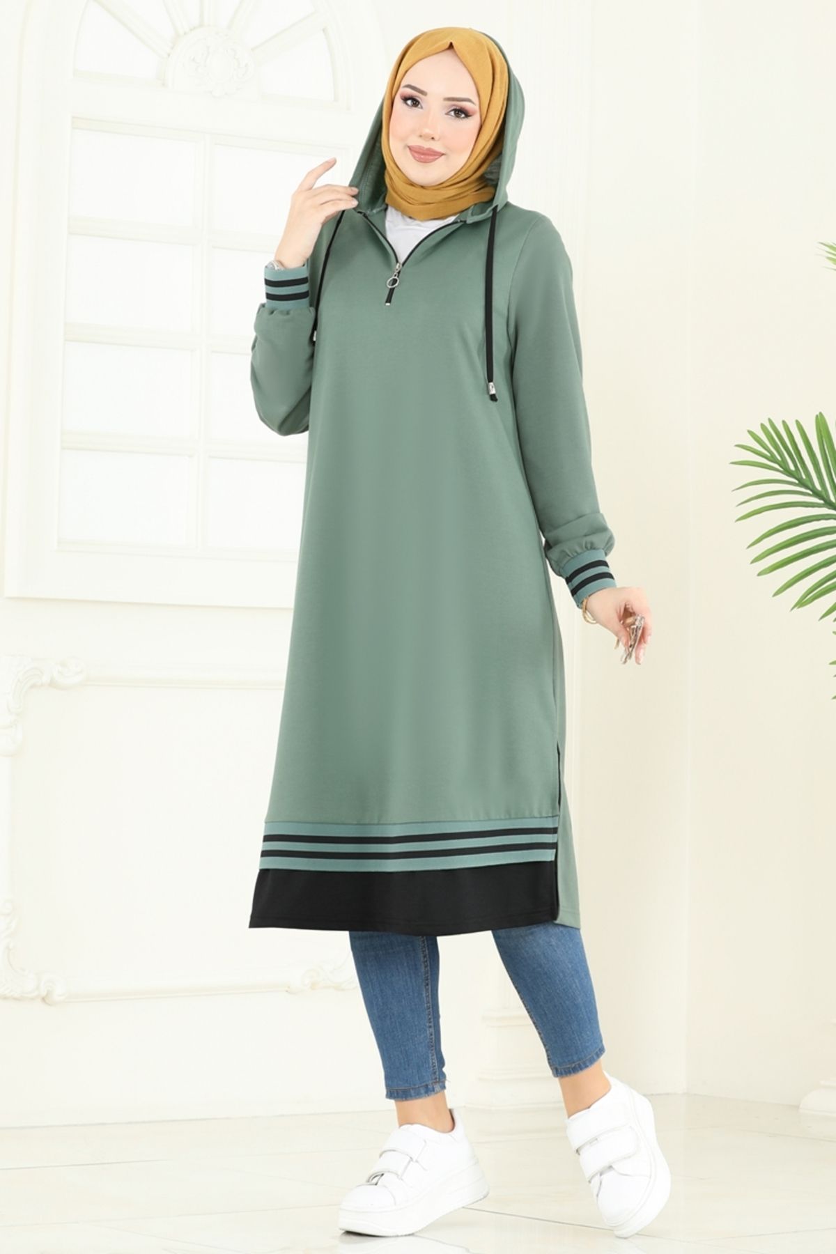 Modaselvim Yarım Fermuarlı Tesettür Tunik 399DVL817 Mint