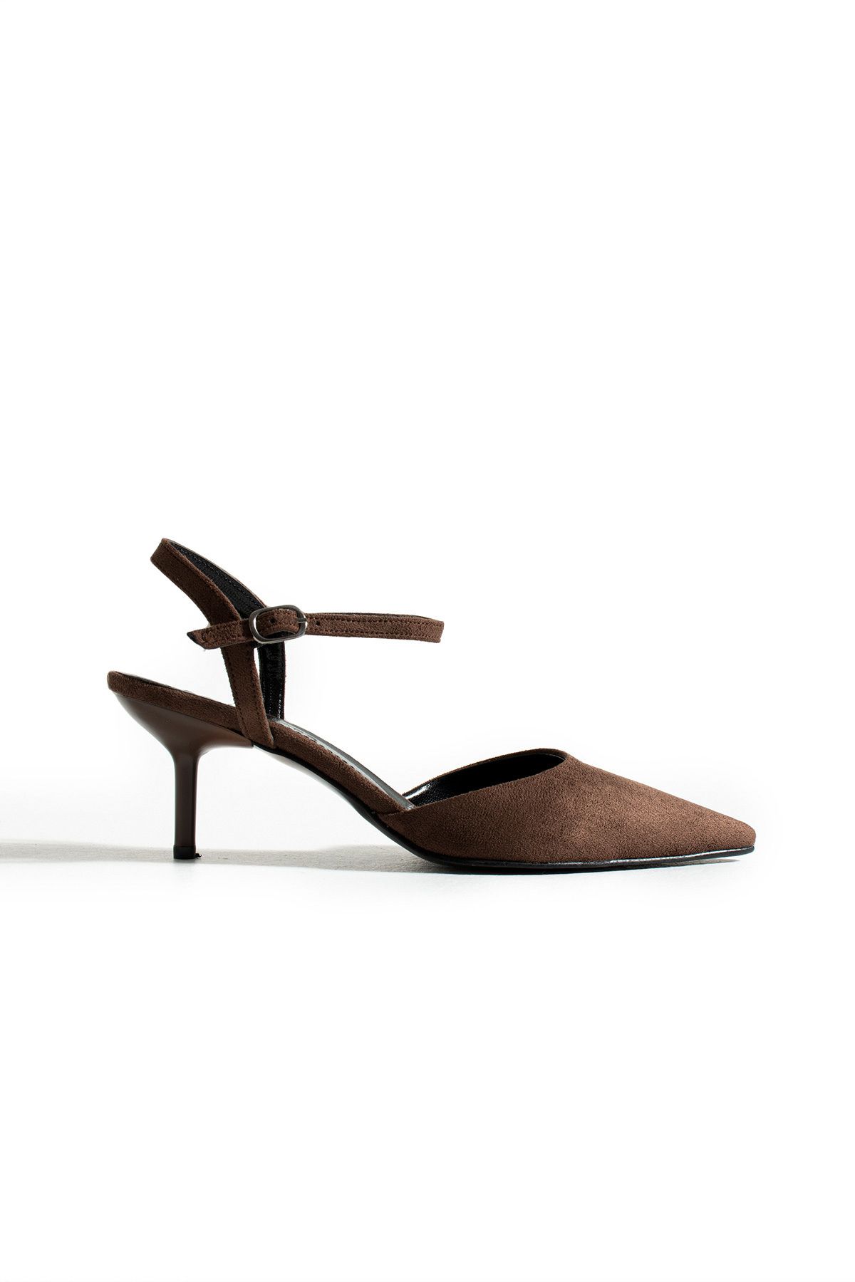 Gökçe Shoes Faleria Kahve Süet Bilekten Kemerli Kadın Topuklu Ayakkabı
