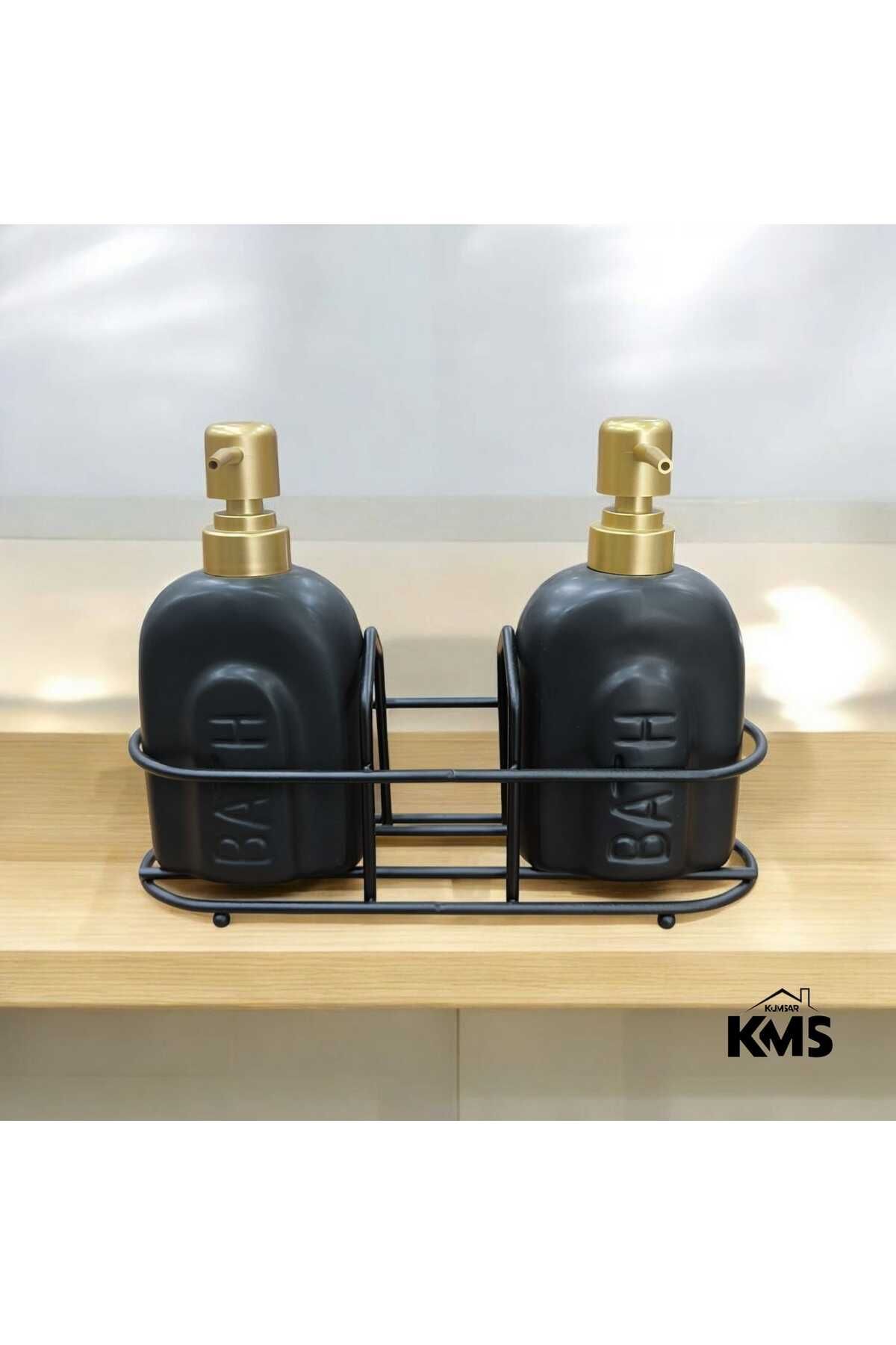 KMS Kumsar Metal standlı 2'li porselen sıvı sabunluk