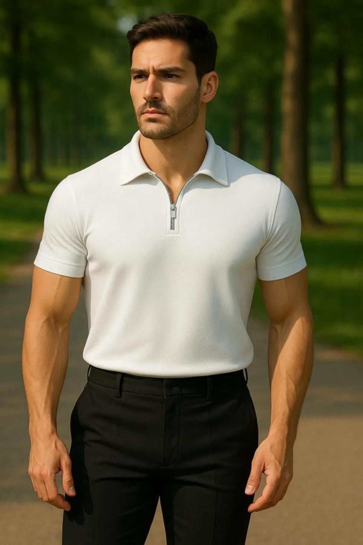 COMANCHERO Erkek Yarım Fermuarlı Polo Yaka T-shirt