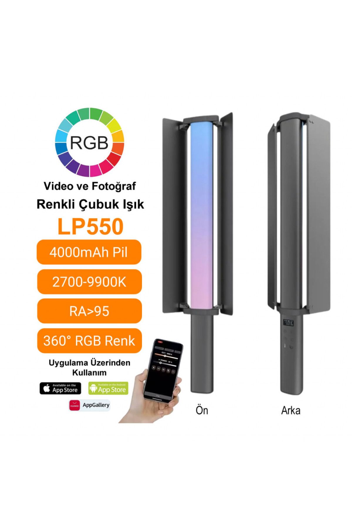 Gdx LP550 RGB Led Şarj Edilebilir Fotoğrafçılık ve Video için Renkli Işık Çubuğu