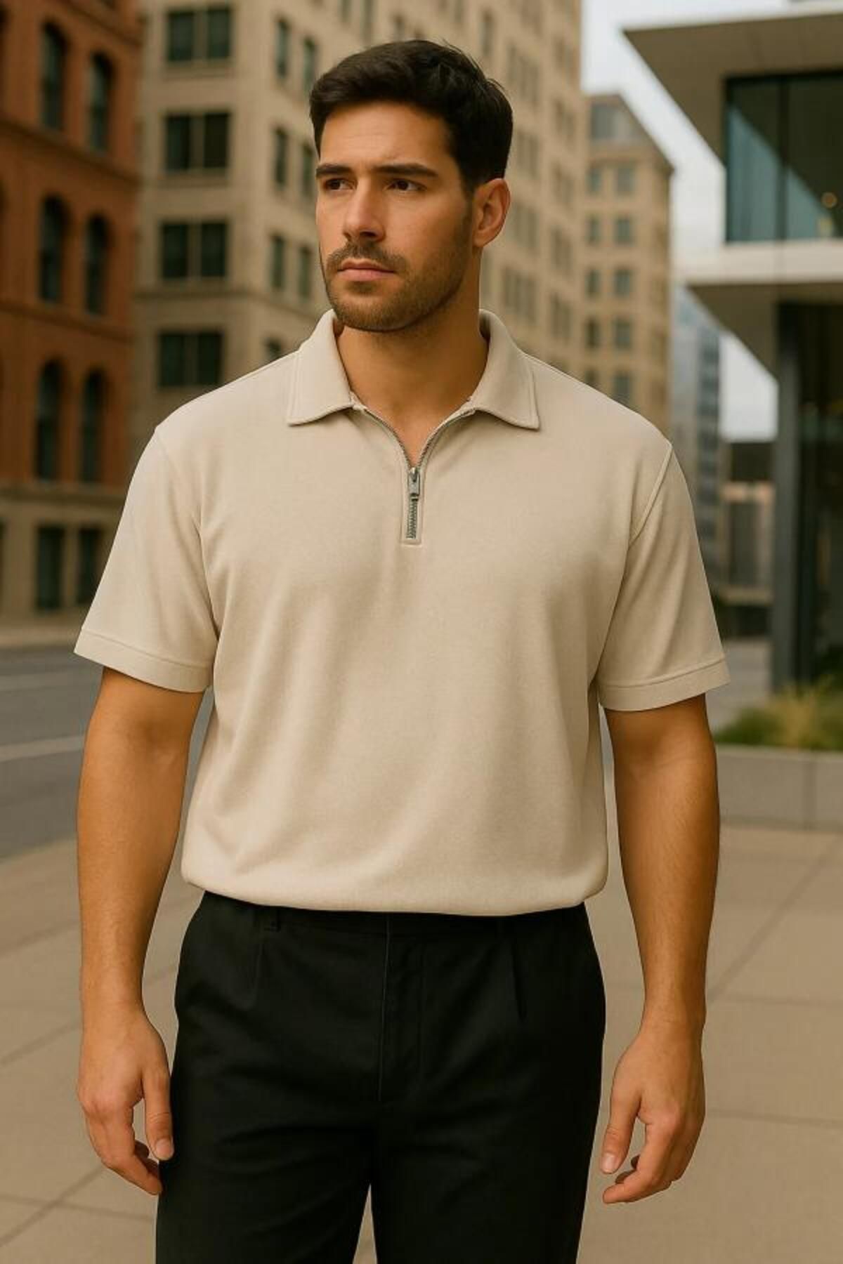 COMANCHERO Erkek Yarım Fermuarlı Polo Yaka T-shirt
