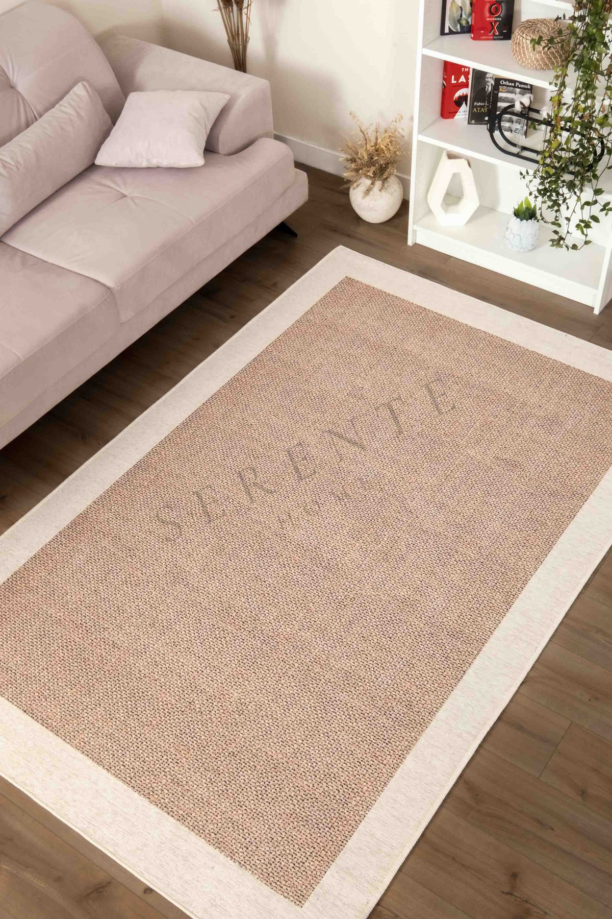 Serente Home Jüt Desenli Kaymaz Taban Yıkanabilir Şönil Halı Krem Beyaz Yolluk 4180