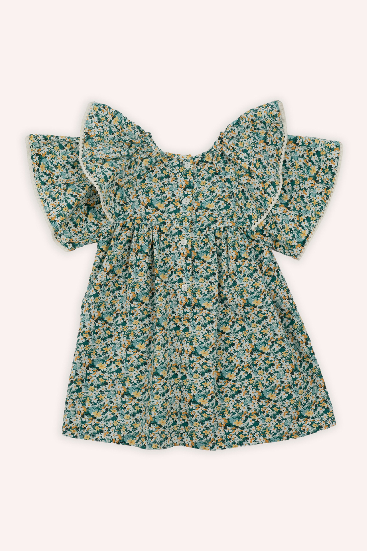 Panço Kız Bebek Yaka Ve Kol Detaylı Yeşil Elbise fotoğrafı 4 (önizleme)