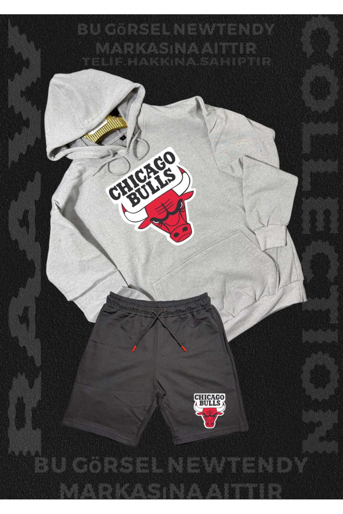 Minikelya Chicago Bulls Erkek Oversize Kapüşonlu Şort Takımı (2’li NBA Set)