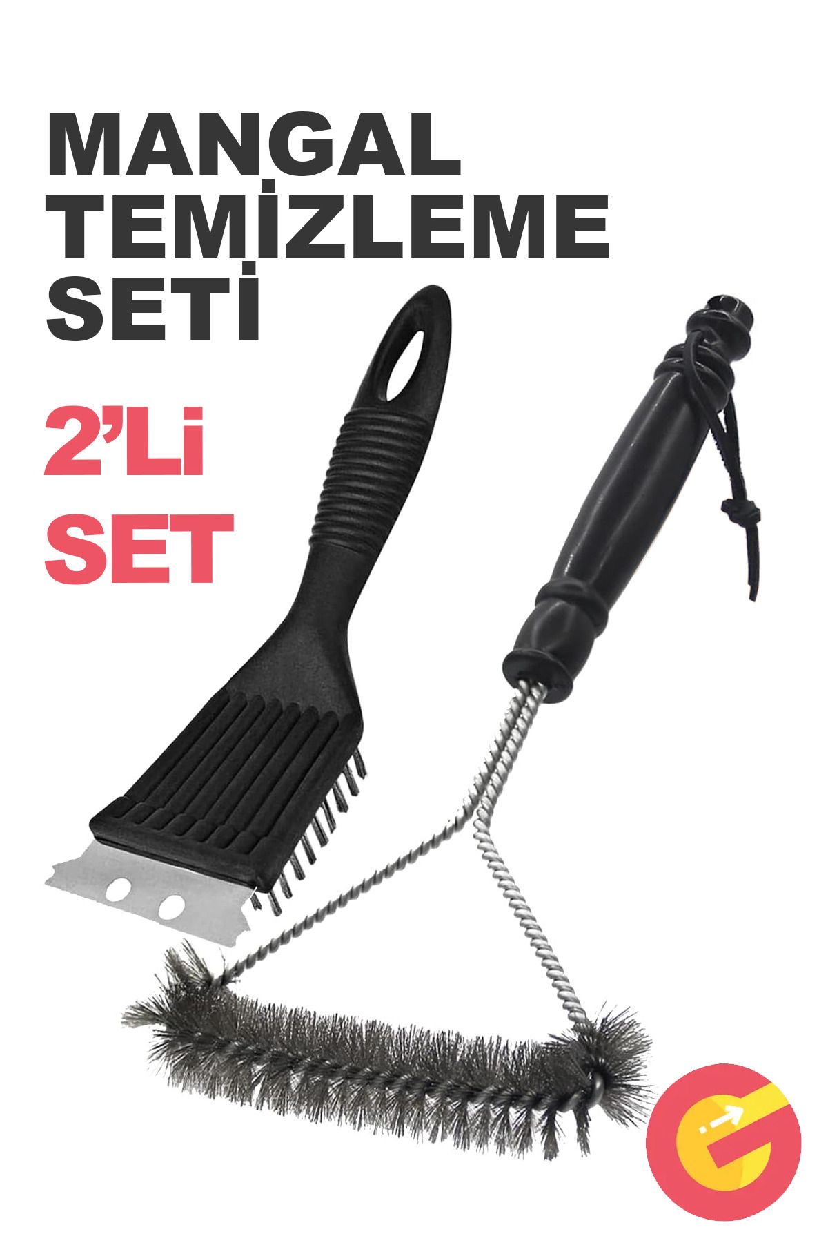GüncelÇarşı 2'li Paket Mangal Barbekü Temizleyici, Metal Barbekü Izgara Temizleme Fırçası ve Kazıyıcı