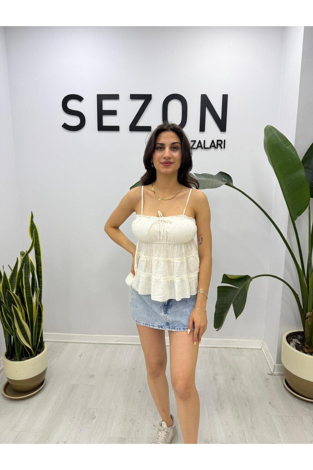 SEZON MAGAZALARI Kadın askılı pamuklu bluz