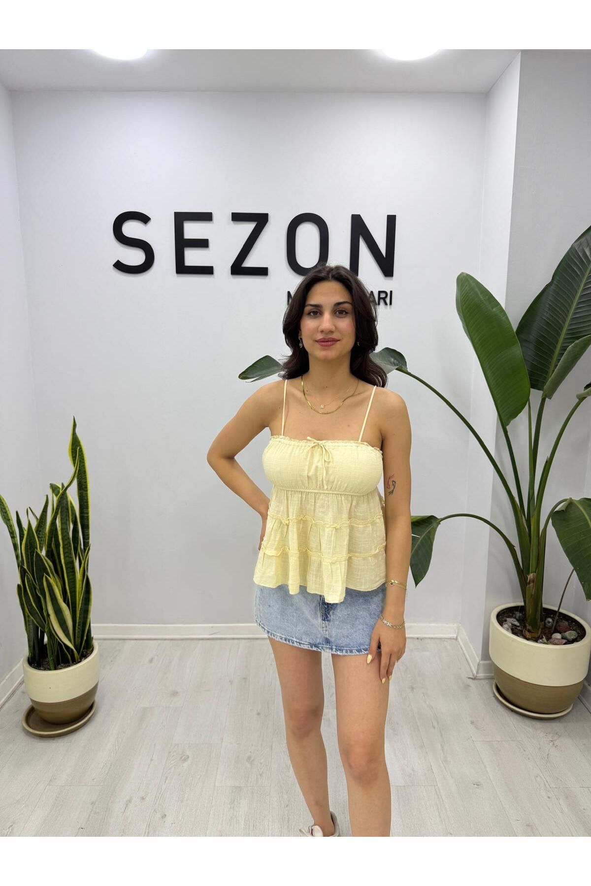 SEZON MAGAZALARI Kadın askılı pamuklu bluz