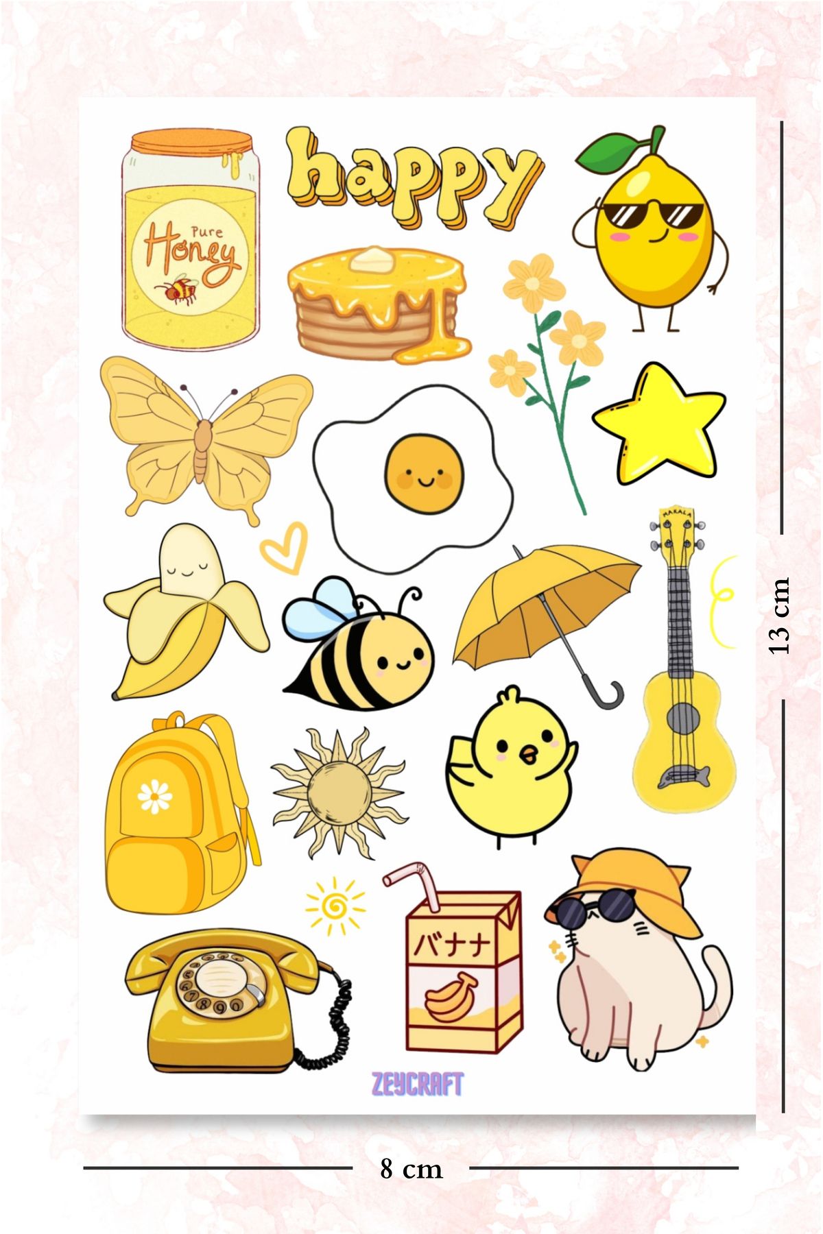 ZEY Sarı renk temalı sticker seti - Ajanda, Laptop, Telefona yapıştırmak için uygundur