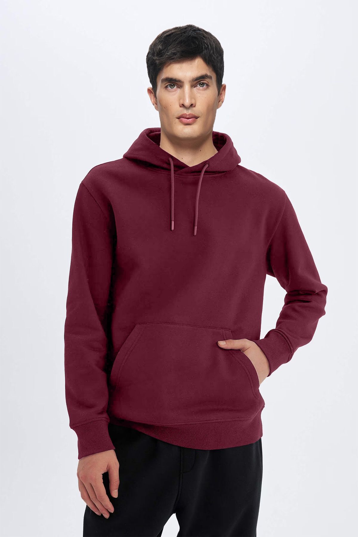 aradimtaradim Peak Erkek Bordo Pamuklu Oversize Kanguru Cepli Kapüşonlu Sweatshirt 7017