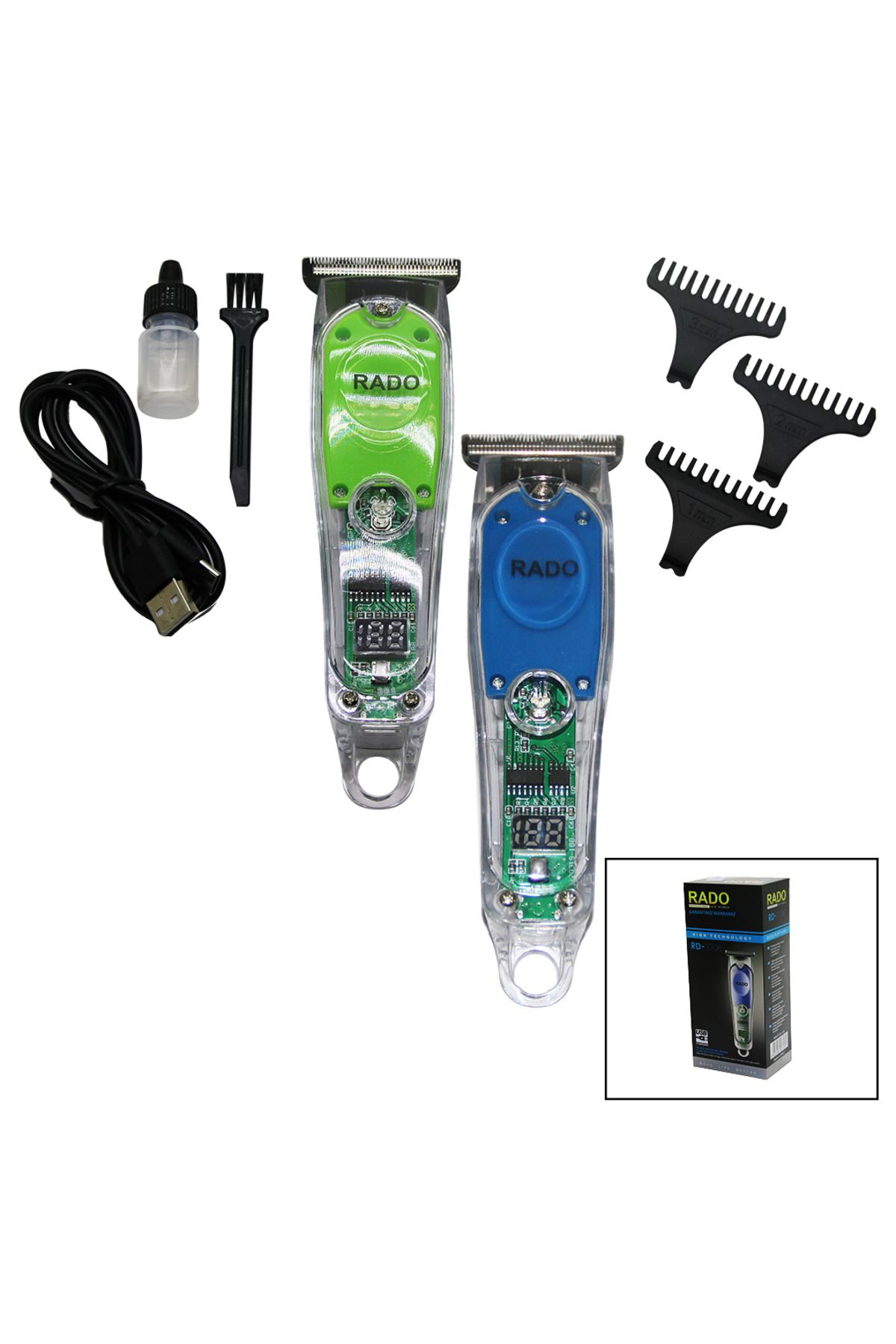 Modafiks ŞEFFAF GÖVDE 2 KADEMELİ TURBO - LED GÖSTERGELİ USB ŞARJLI SAÇ SAKAL TRAŞ MAKİNESİ RD-3706 (4767)
