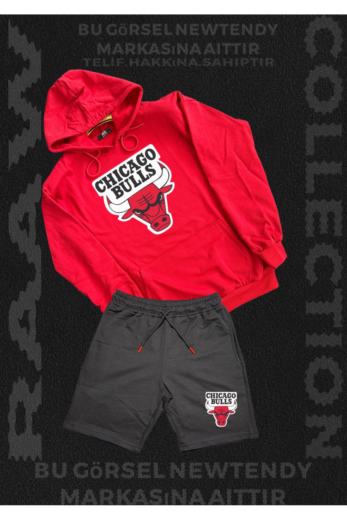 Minikelya Chicago Bulls Erkek Oversize Kapüşonlu Şort Takımı (2’li NBA Set)