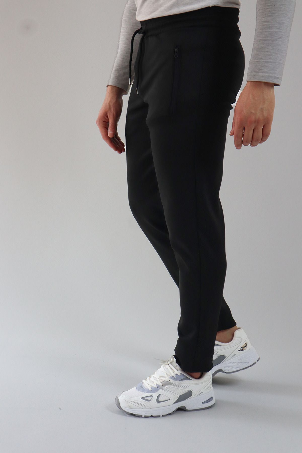 yueswear Siyah Unisex Arka Cepli Fermuarlı Slimfit Scuba Eşofman Altı