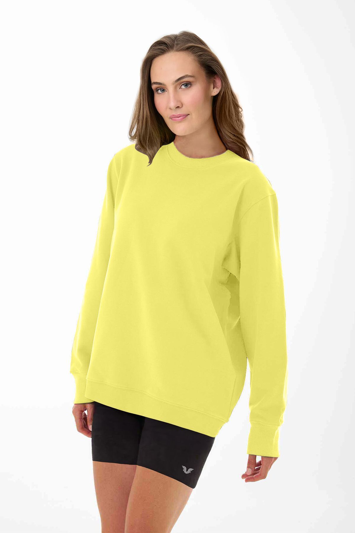 aradimtaradim Peak Kadın Toz Sarı Oversize Bisiklet Yaka Basic Sweatshirt 7015